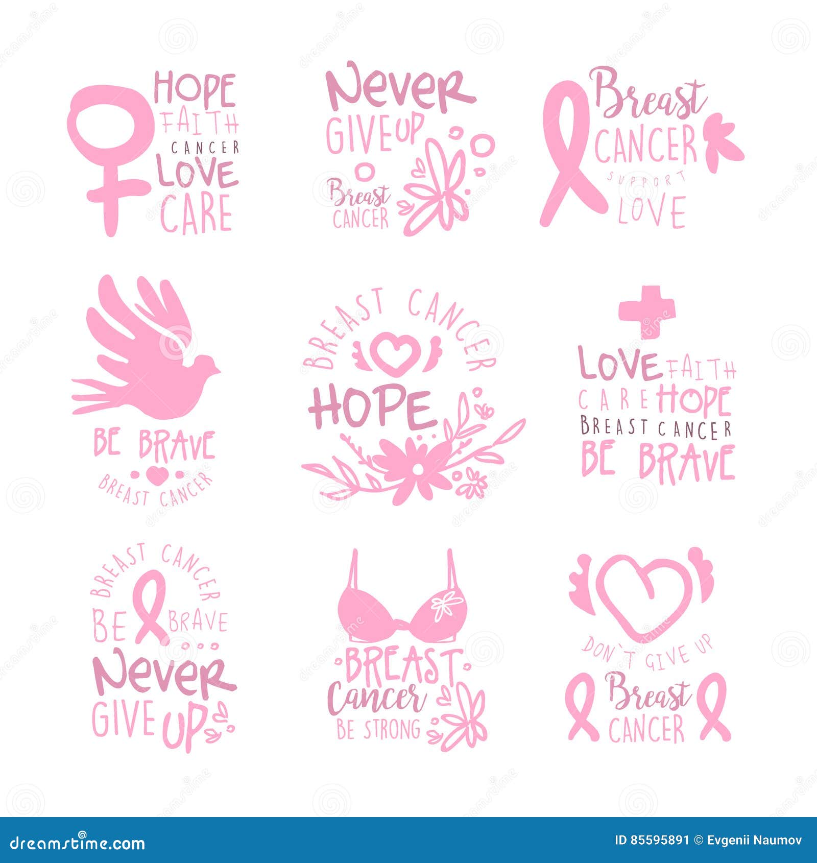 Brustkrebs Kapitals Sammlung Bunte Promo Zeichen Design Schablonen In Der Rosa Farbe Mit Internationaler Krebs Krankheit Vektor Abbildung Illustration Von Bunte Farbe