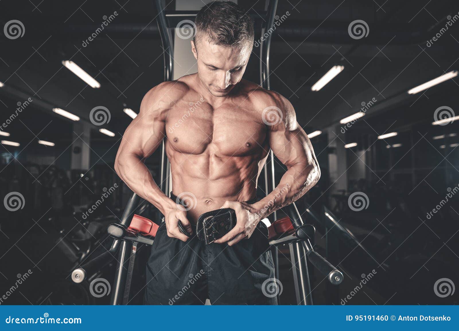 Brutal Bodybuilder Powerful Training Arms Pectorals And Shoulde Stock Photo Image Of Burning Exercise 95191460