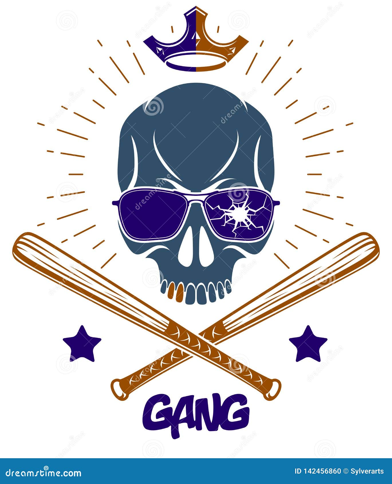 Brutal Gangster Emblem or Logo with Aggressive Skull Baseball Bats ...