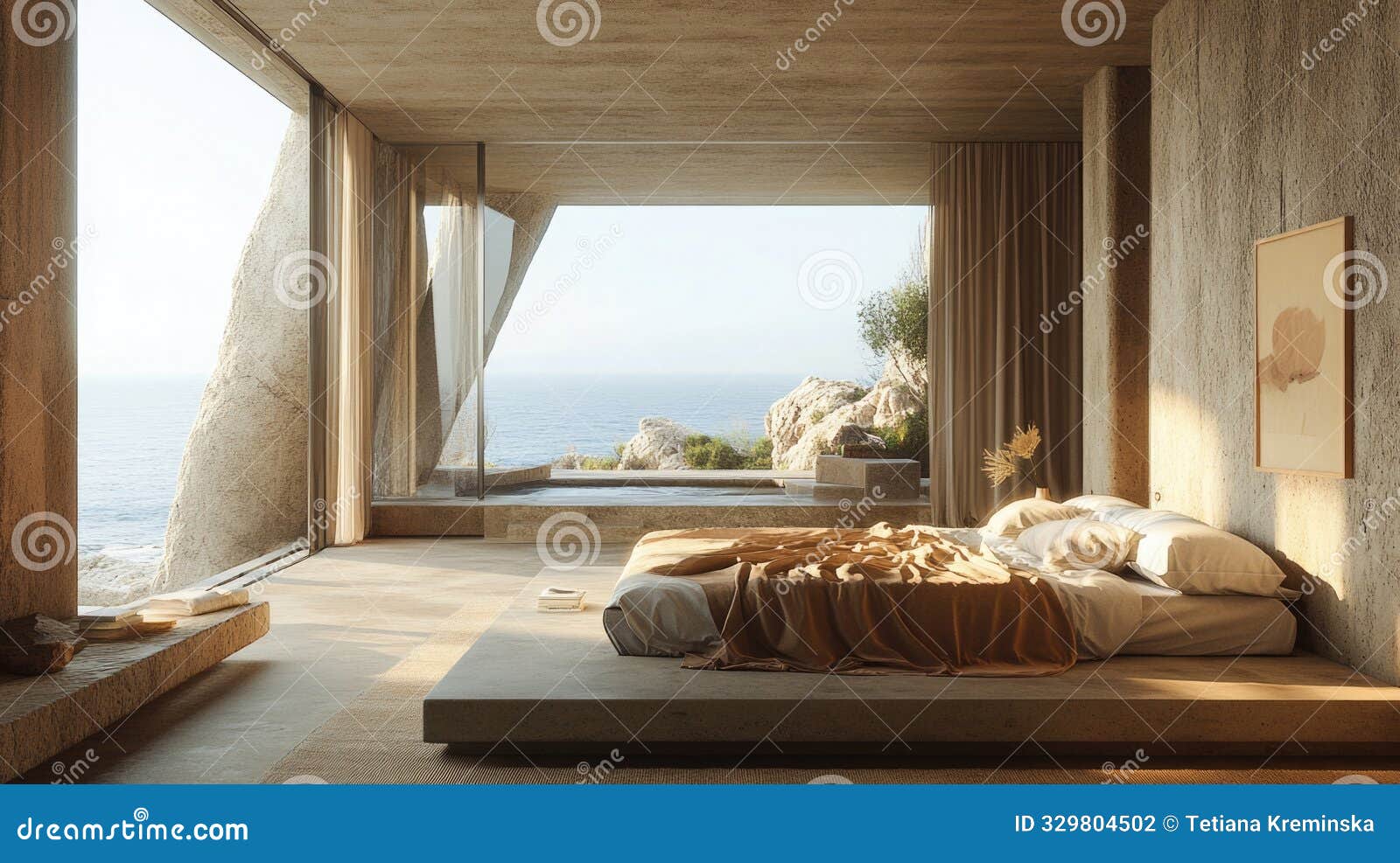Brutalist Bedroom with Concrete Bed Frame, Monochromatic Bedding, and  Floor-to-Ceiling Windows, Emphasizing Raw Stock Photo - Image of brutalist,  windows: 329804502, image size:1600x987