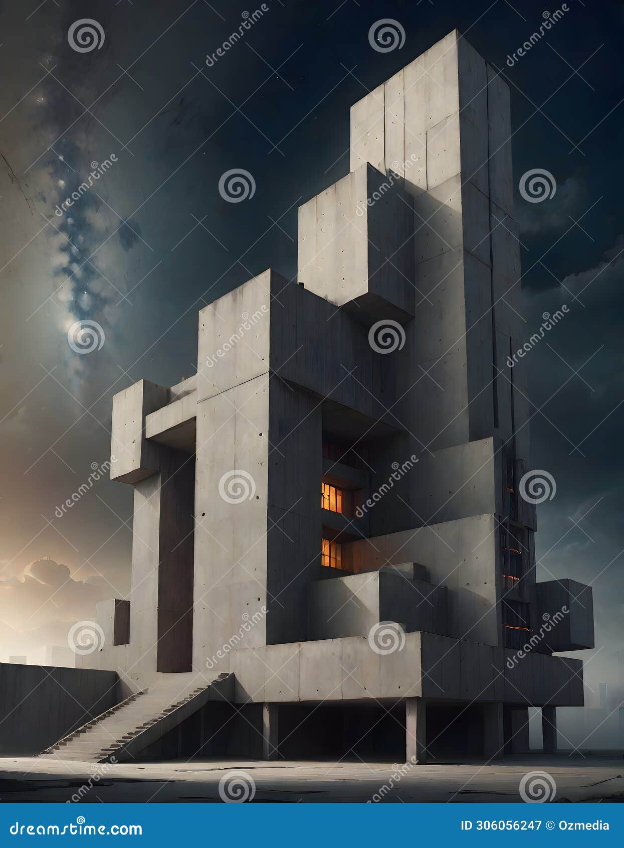 brutalist concrete edifice, generative ai