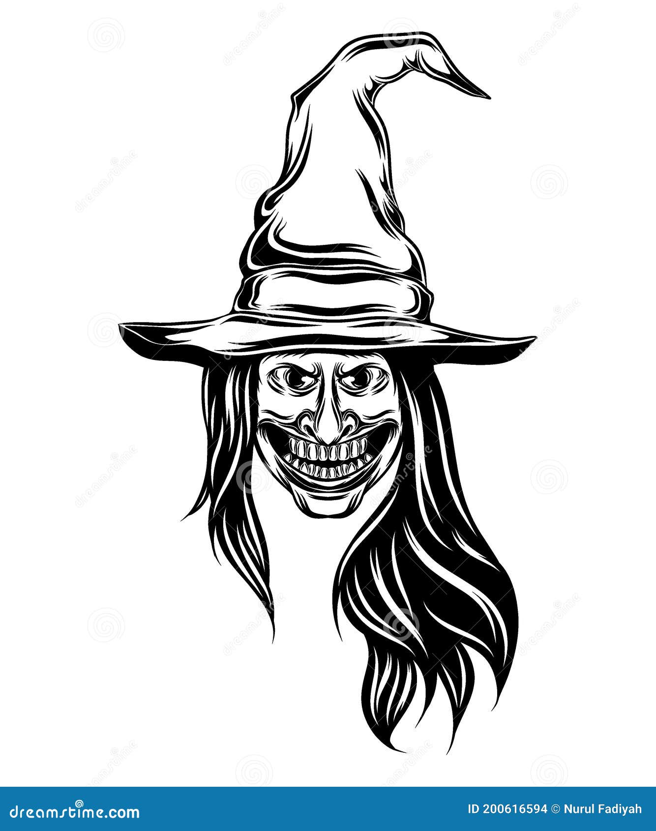 design de rosto de bruxa assustadora e feia de halloween em um fundo  branco. elemento de halloween e figurino com dois rostos de bruxa feia e  chapéus de bruxa. desenho vetorial de
