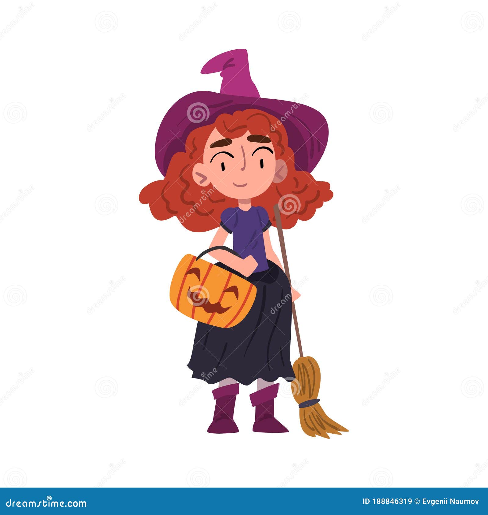 Desenhos Animados Bonitos Menina Cabelos Longos Traje Bruxa Halloween  Sentar imagem vetorial de yadviga© 614990232