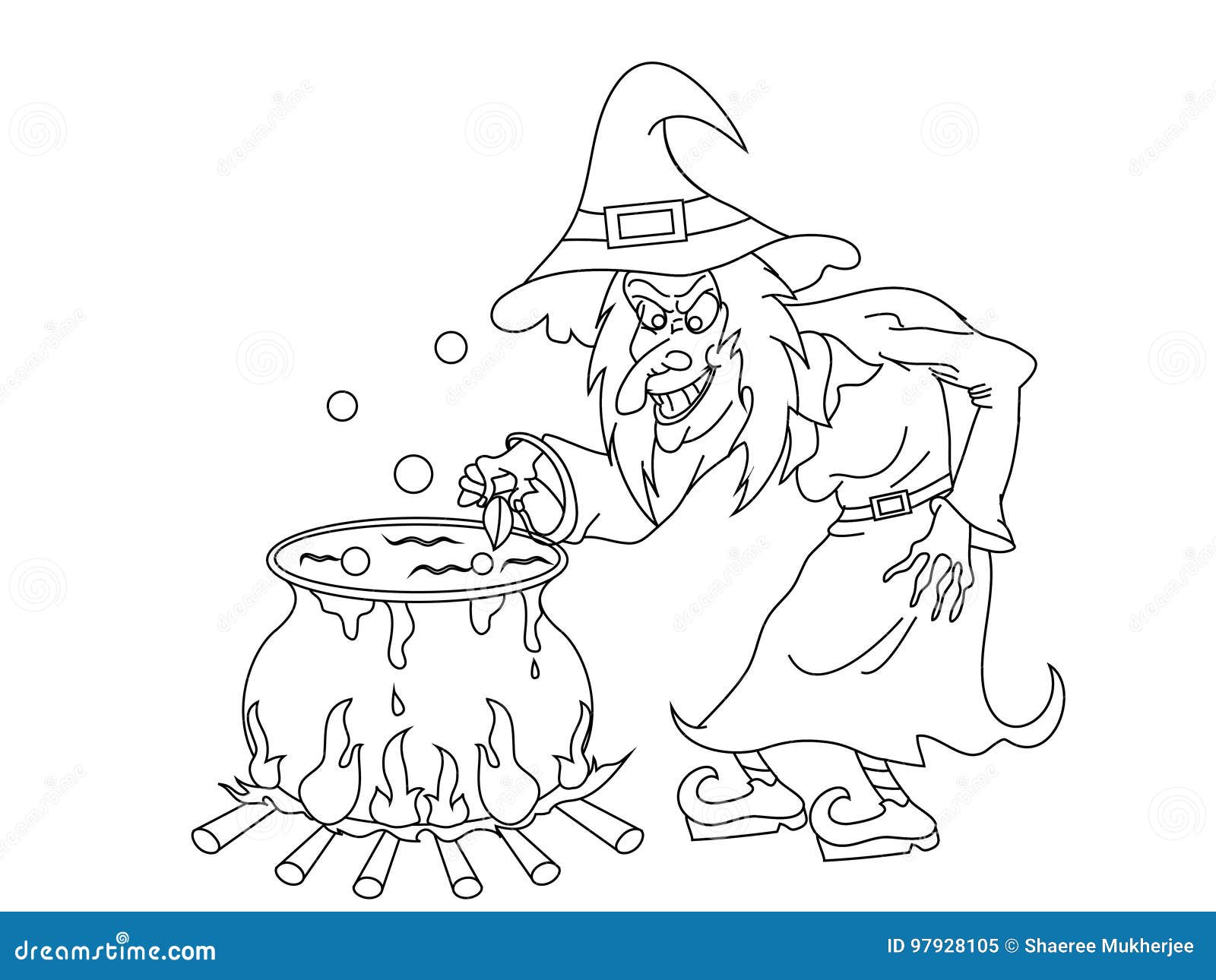 Uma bruxa bonita e o seu caldeirão - Dia das Bruxas - Coloring Pages for  Adults