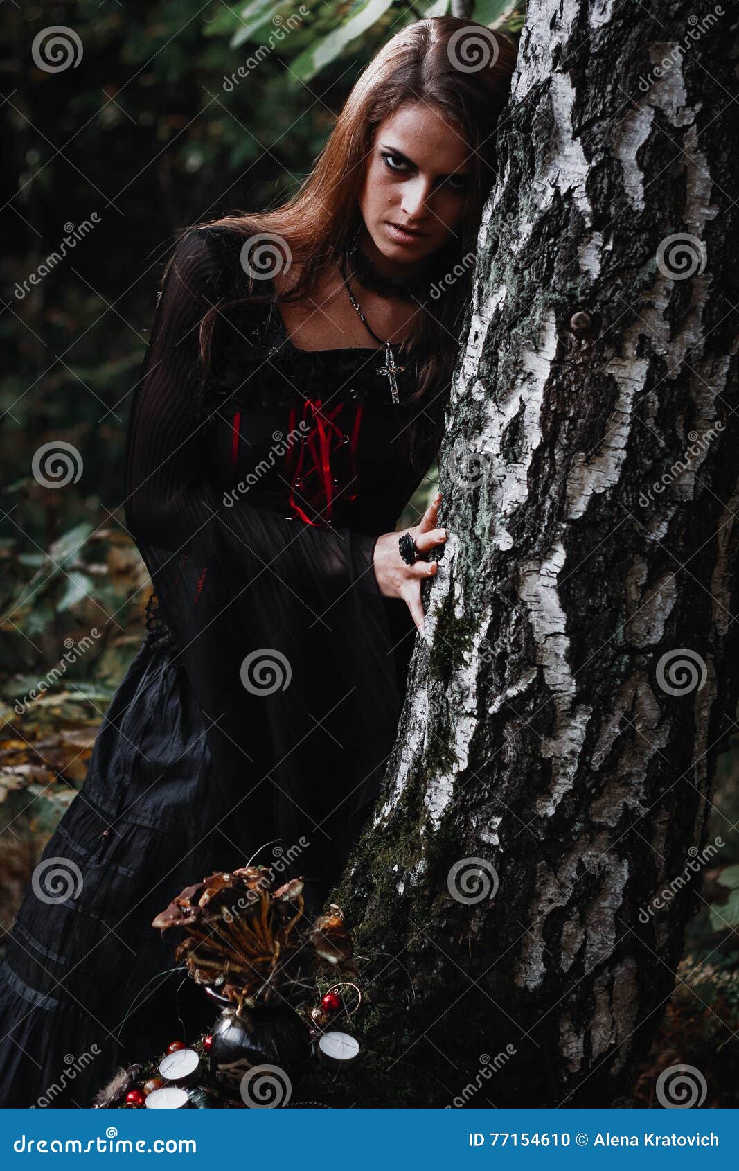 Jovem Mulher Bonita Como a Bruxa Do Dia Das Bruxas Foto de Stock