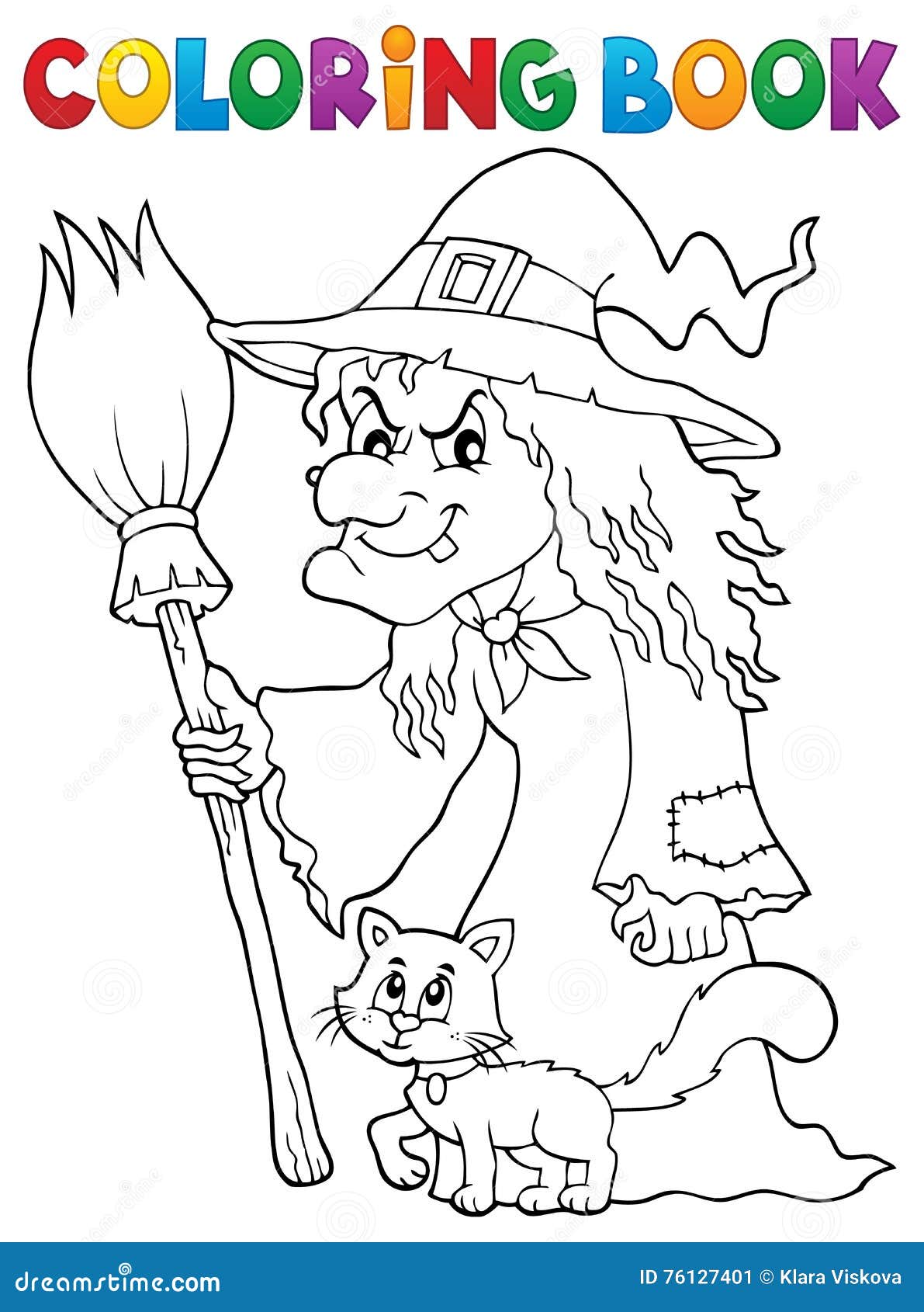 livro de colorir para crianças, bruxa de desenho animado voando em uma  vassoura com um gato. vetor isolado em um fundo branco. 11513029 Vetor no  Vecteezy
