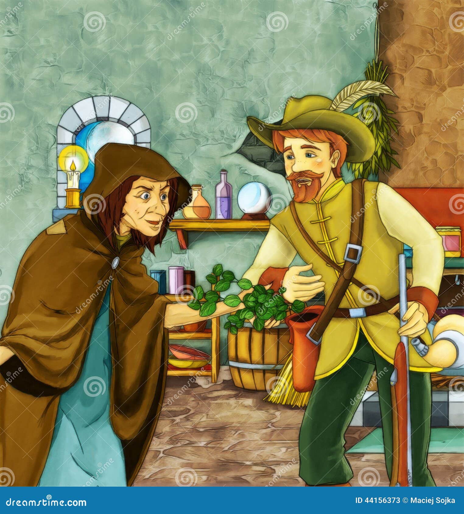 Bruxa E O Caçador Na Sala Velha Ilustração Stock - Ilustração de conto,  forja: 44156373, image size:1524x1690