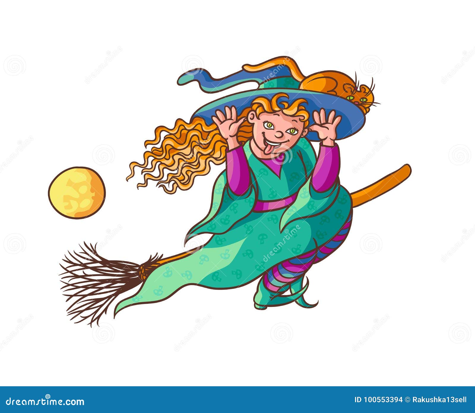 menina com fantasia de bruxa na ilustração em vetor vassoura dos