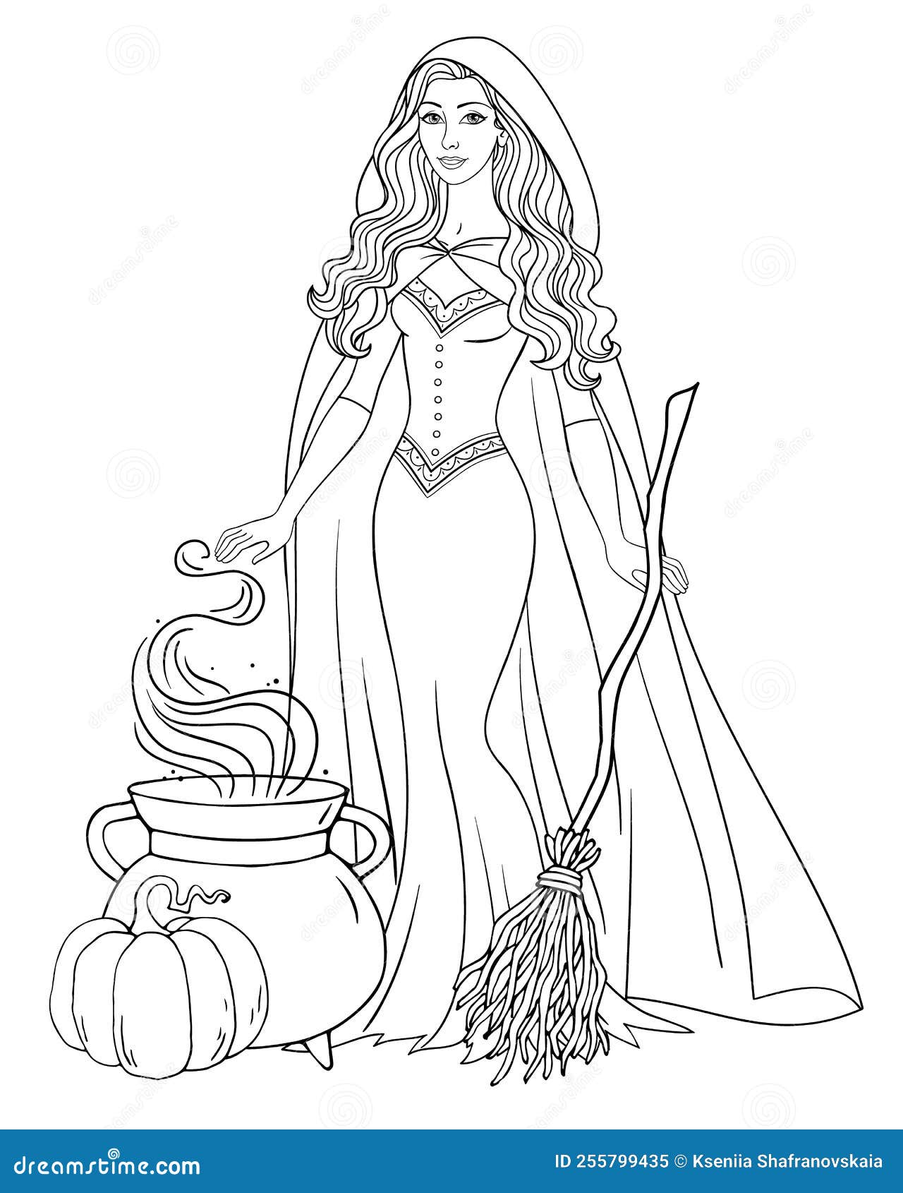 Bruxa bonita numa vassoura - Dia das Bruxas - Coloring Pages for Adults