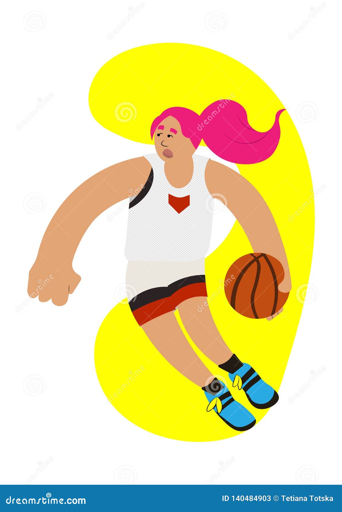 Cartoon Basketball Girl Ball Possesion Try To Rush Stock Illustration