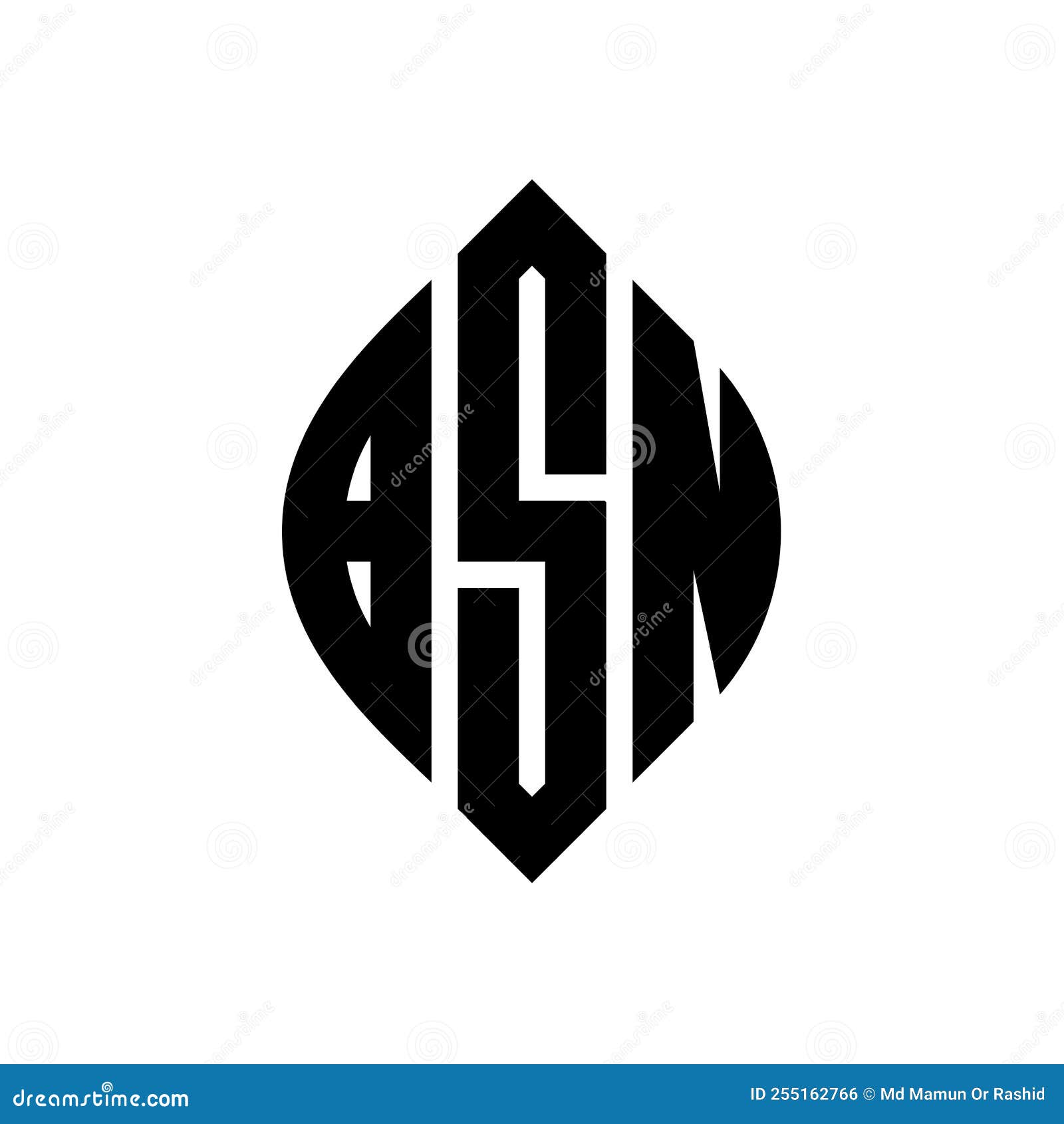 bsn circle letter logo  with circle and ellipse . bsn ellipse letters with typographic style. the three initials form a