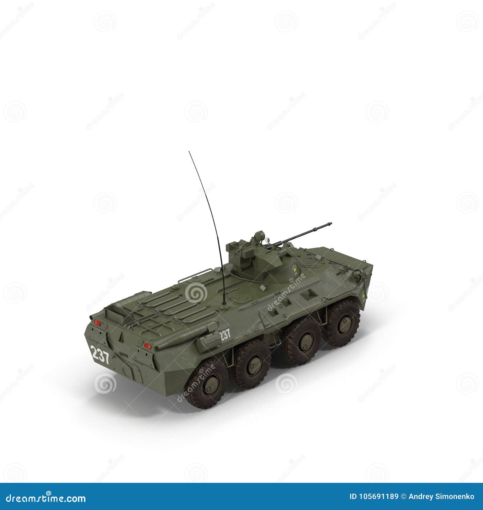 btr-80 wheeled armoured vehicle personnel carrier on white. 3d 