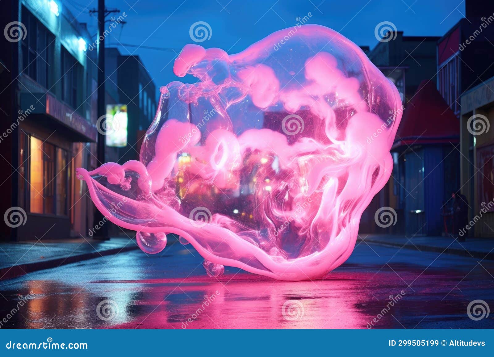 Bubble Gum Bubble Bursting Against a Bright Neon Sign Stock Image