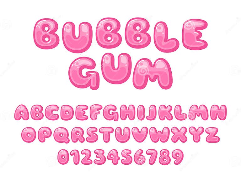 Bubble Gum Font. Pink Sweet Candy Latin Alphabet, Kids Letters and ...