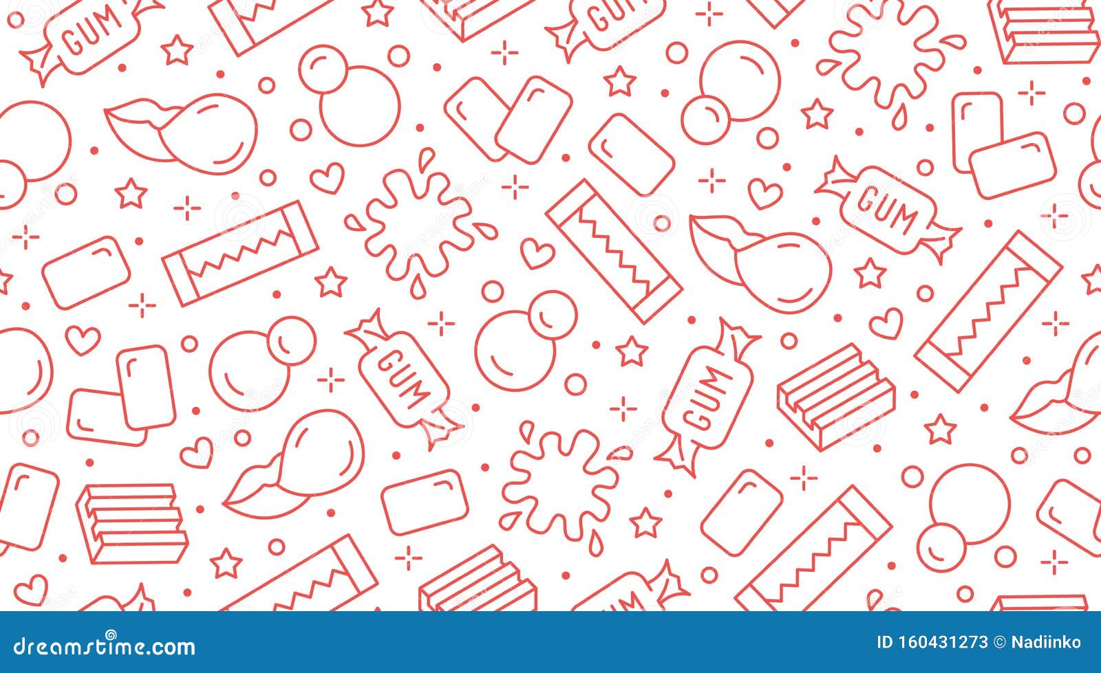 bubble gum seamless pattern with flat line icons. chewing candy in stick, pads, bubblegum pack  s