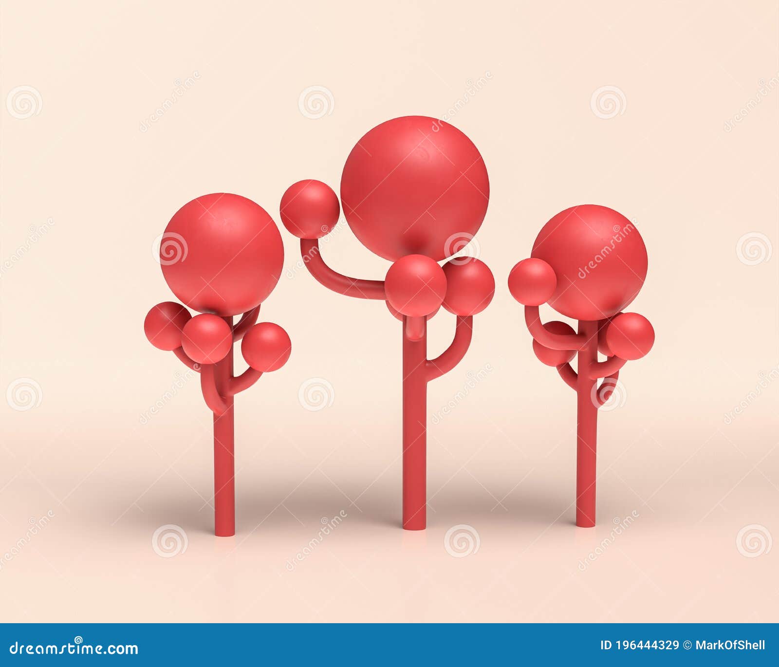 bubble gum trees, monochrome red color 3d icon tree on white background, solid flat colors,3d rendering