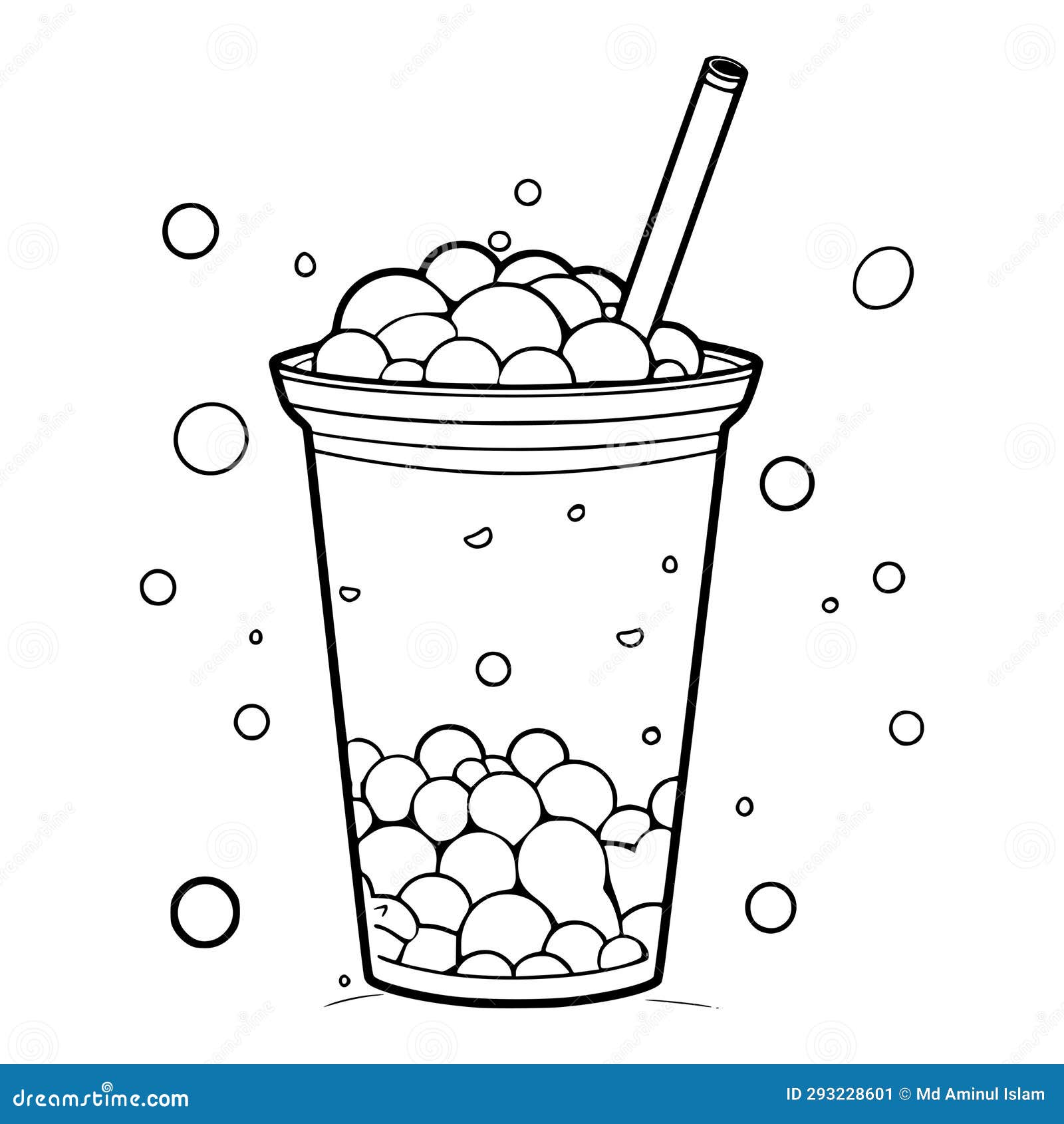 Bubble Milk Tea Coloring Pages Drawing for Kids Stock Vector