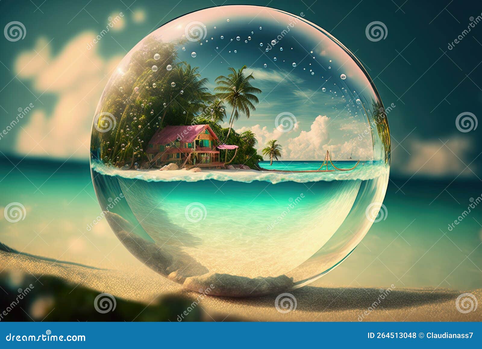 A Bubble with a Paradise Island Inside, Illustration by Midjourney Ai