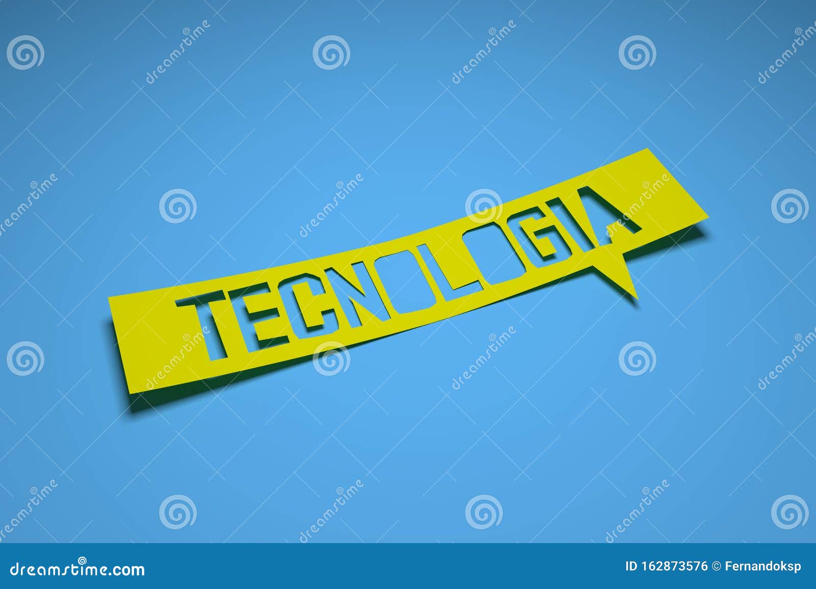 bubble speech with cut out phrase `tecnologia` in the paper. technology in portuguese. 3d rendering