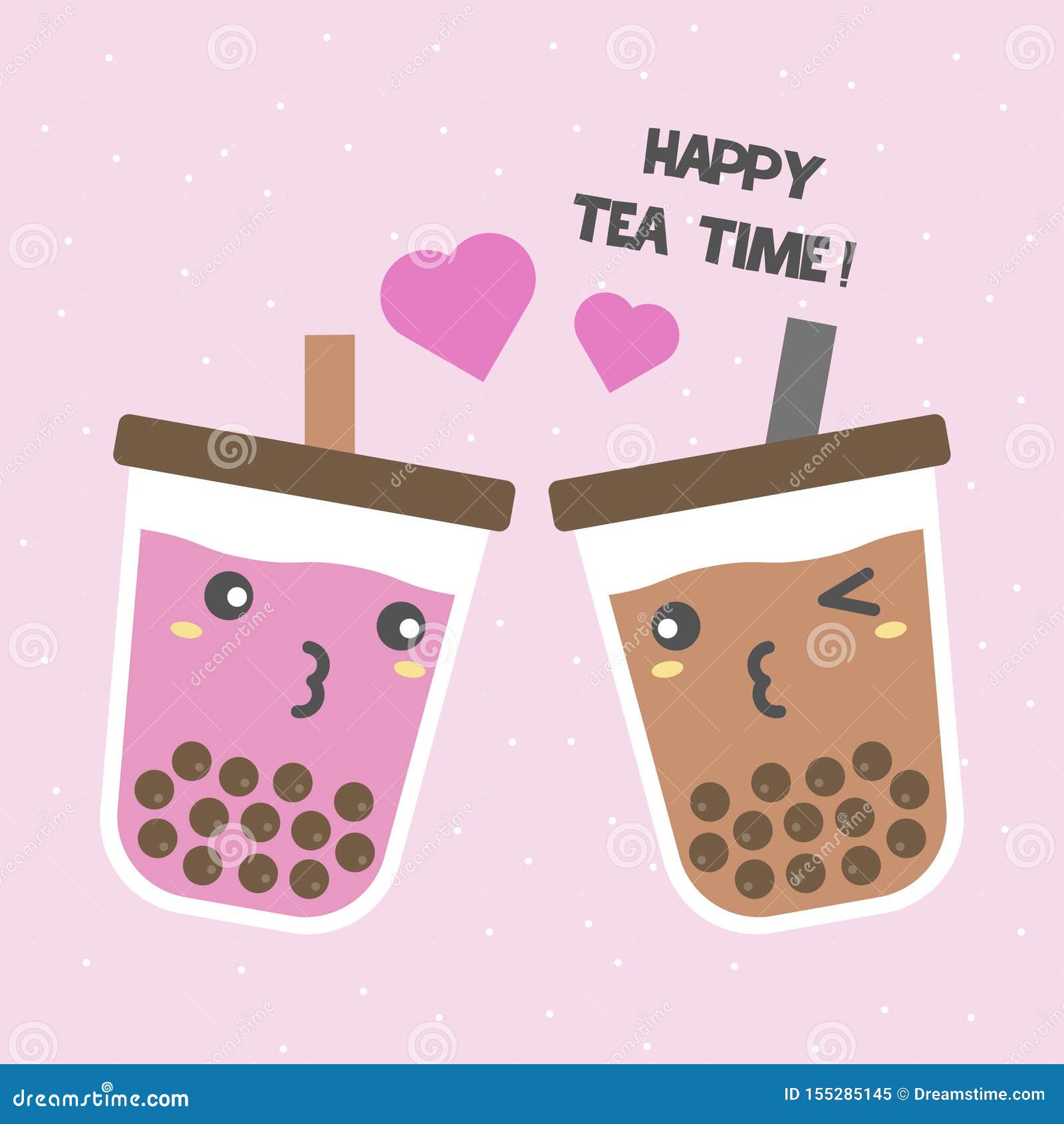 Bubble Tea Or Pearl Milk Tea With Cartoon Face Stock Vector