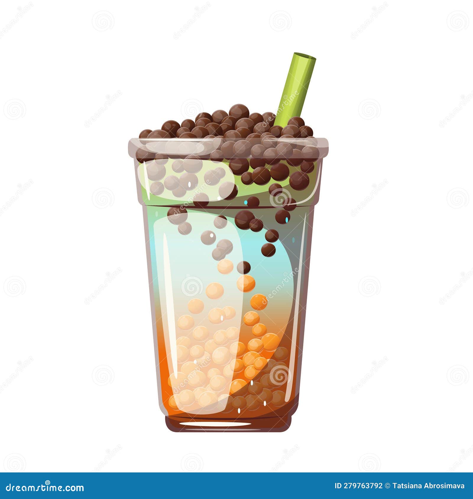 Bubble Tea with Tapioca.Bubble Milk Tea in a Plastic Cup. Vector