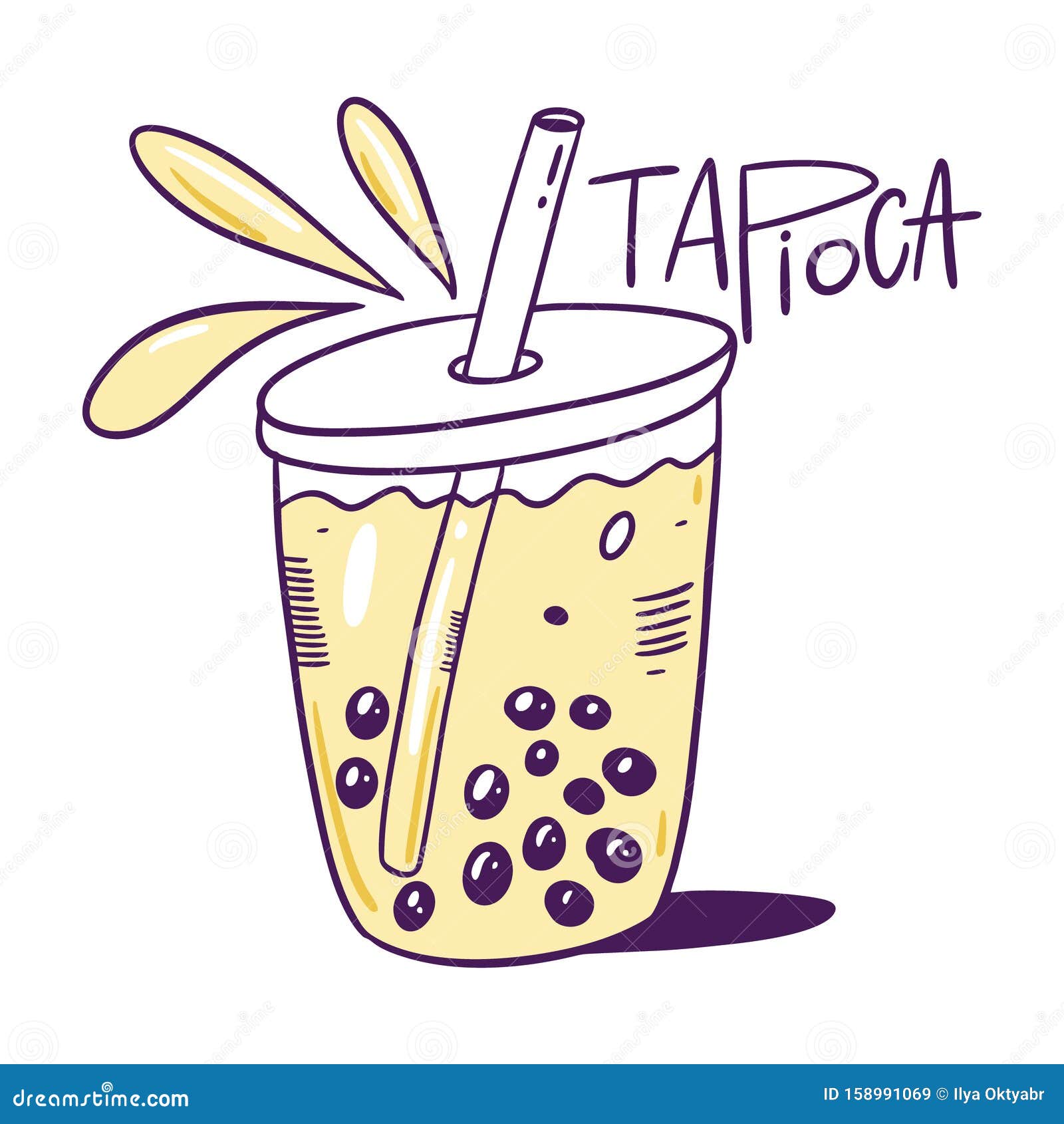 Set of four colorful bubble tea cups. Variety of flavours. Cute vector  illustration of boba tea, sweet Asian drink, in cartoon style with speech  bubble above. Flat design. Stock Vector