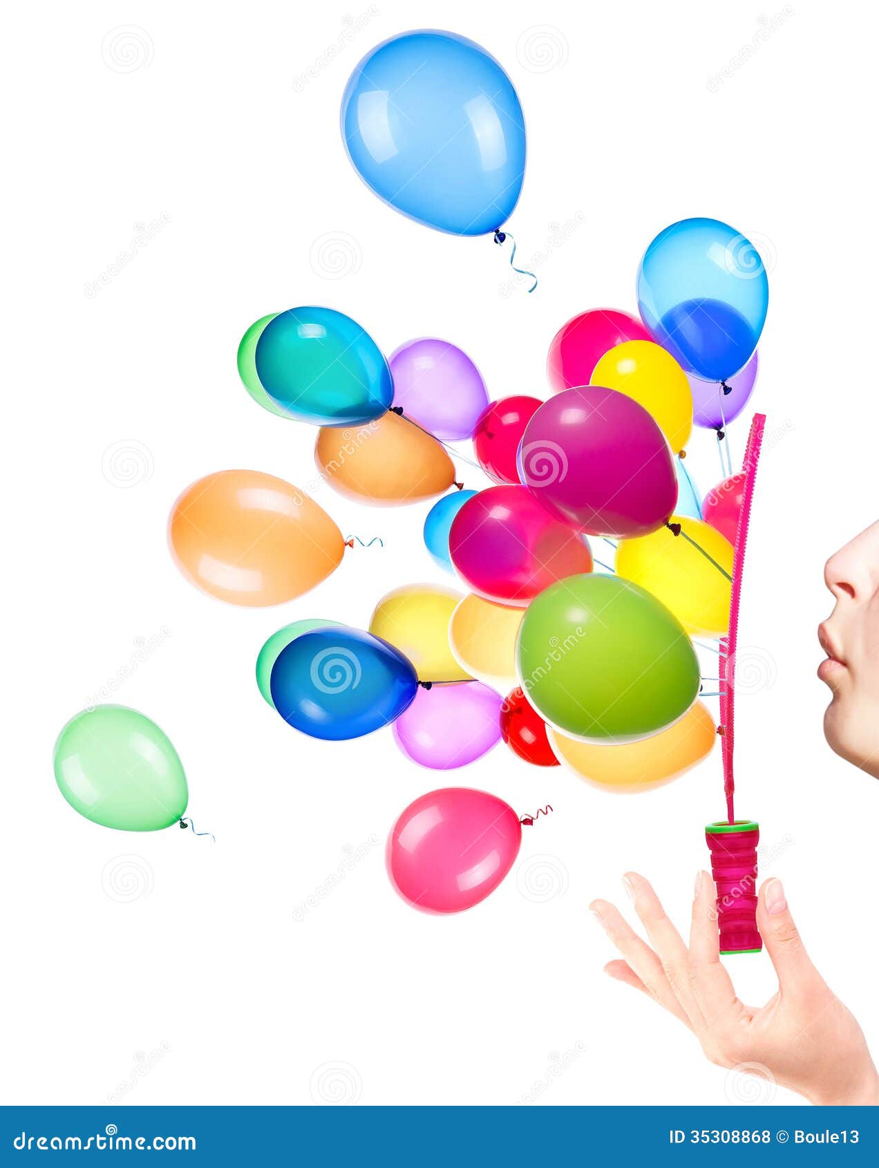 Bubble Wand And Flying Balloons Stock Photo - Image of green, child ...