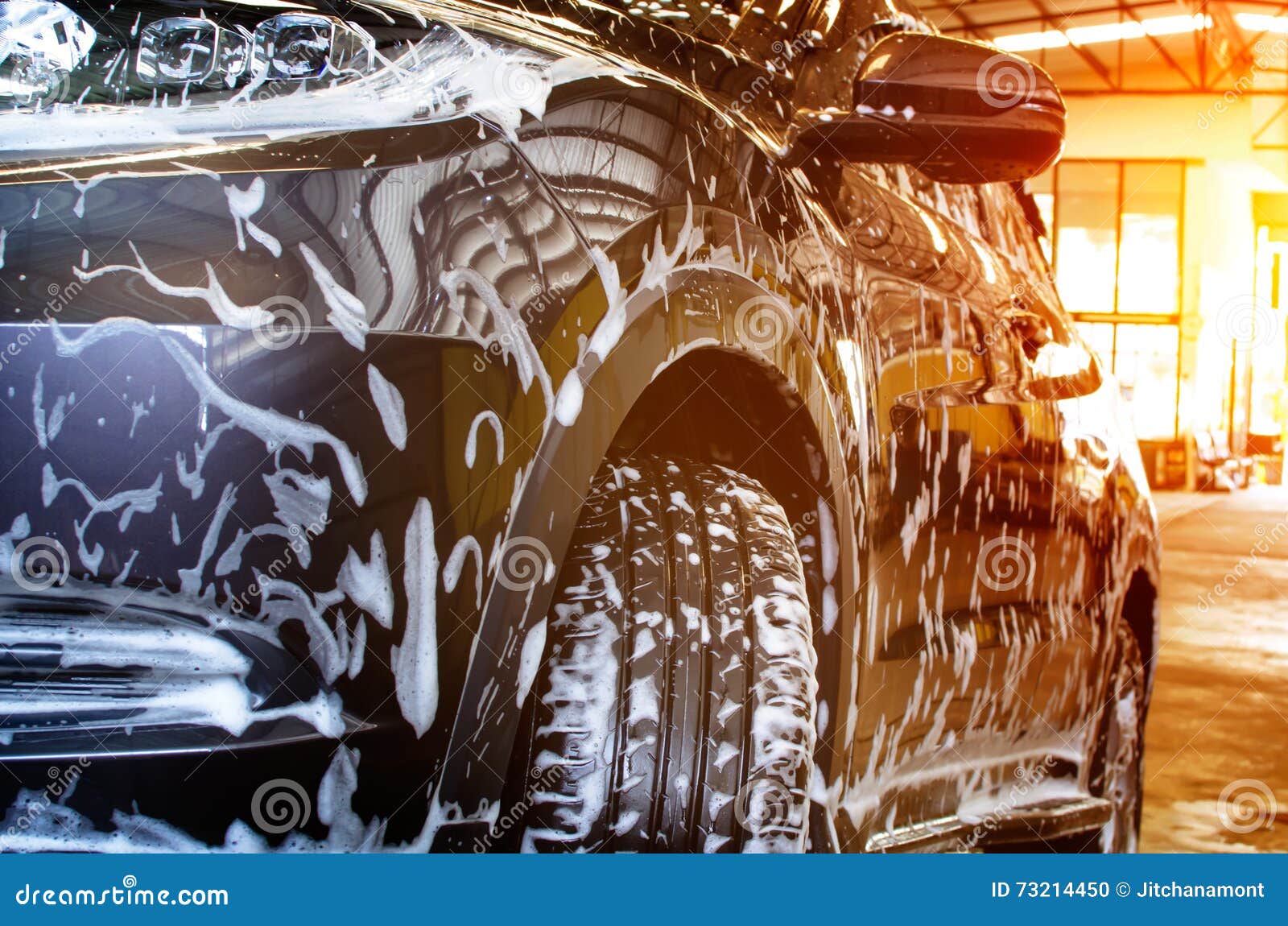Bubble wash Foam on car stock photo. Image of soap, washing 73214450