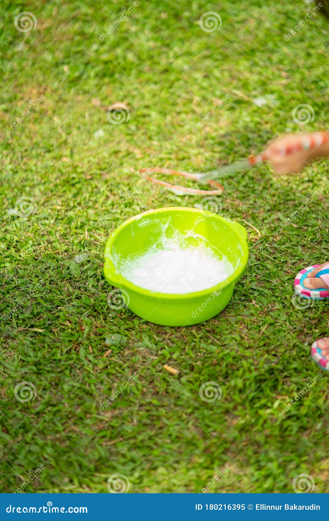 Bubbles of Dishwashing Liquid in a Bowl of Garden in the Park Stock