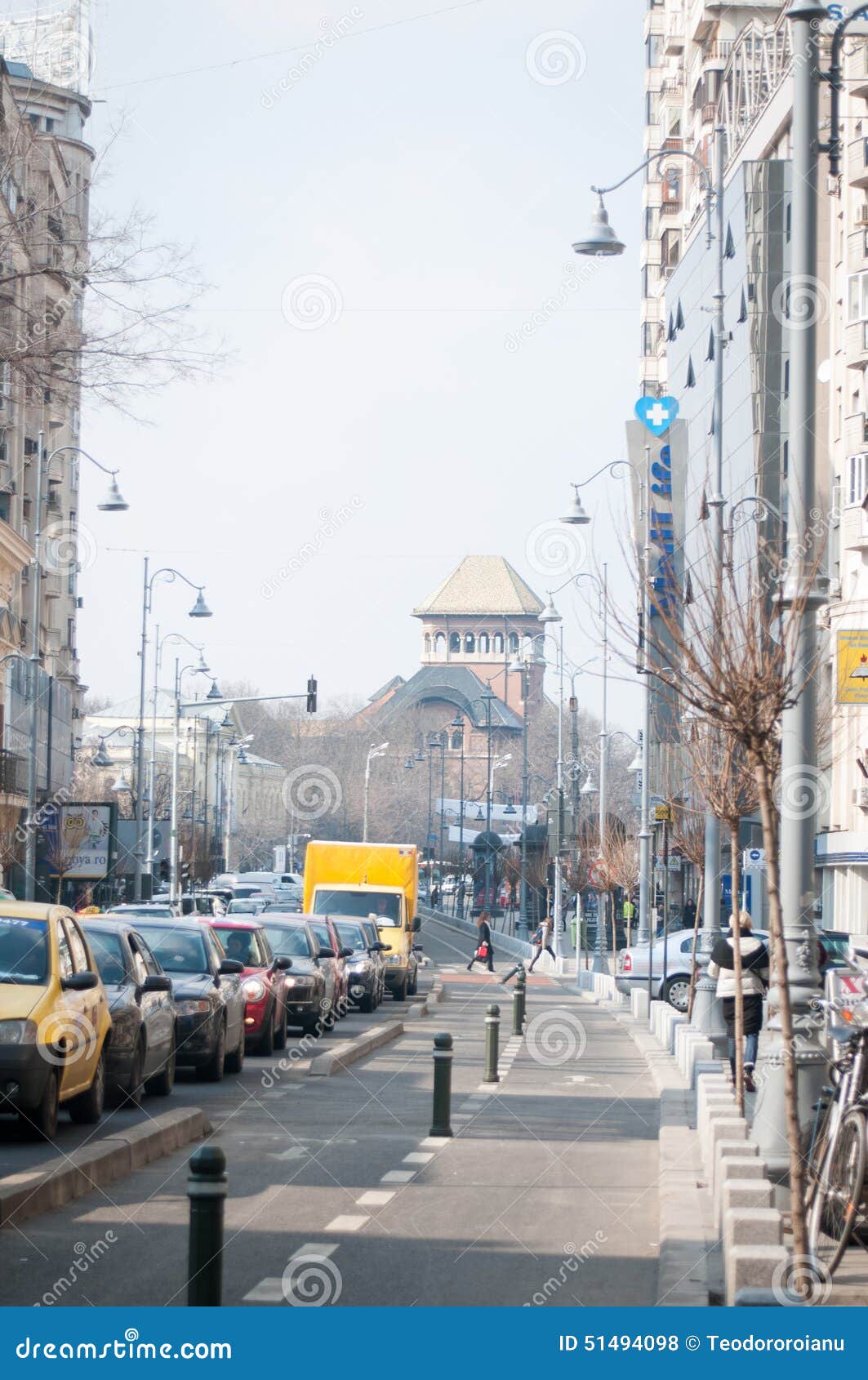 Bucharest Car Traffic and Bicycle Lanes Editorial Stock Photo Image