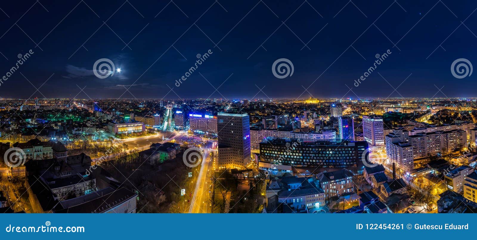 bucharest cityscape panoramic view by night