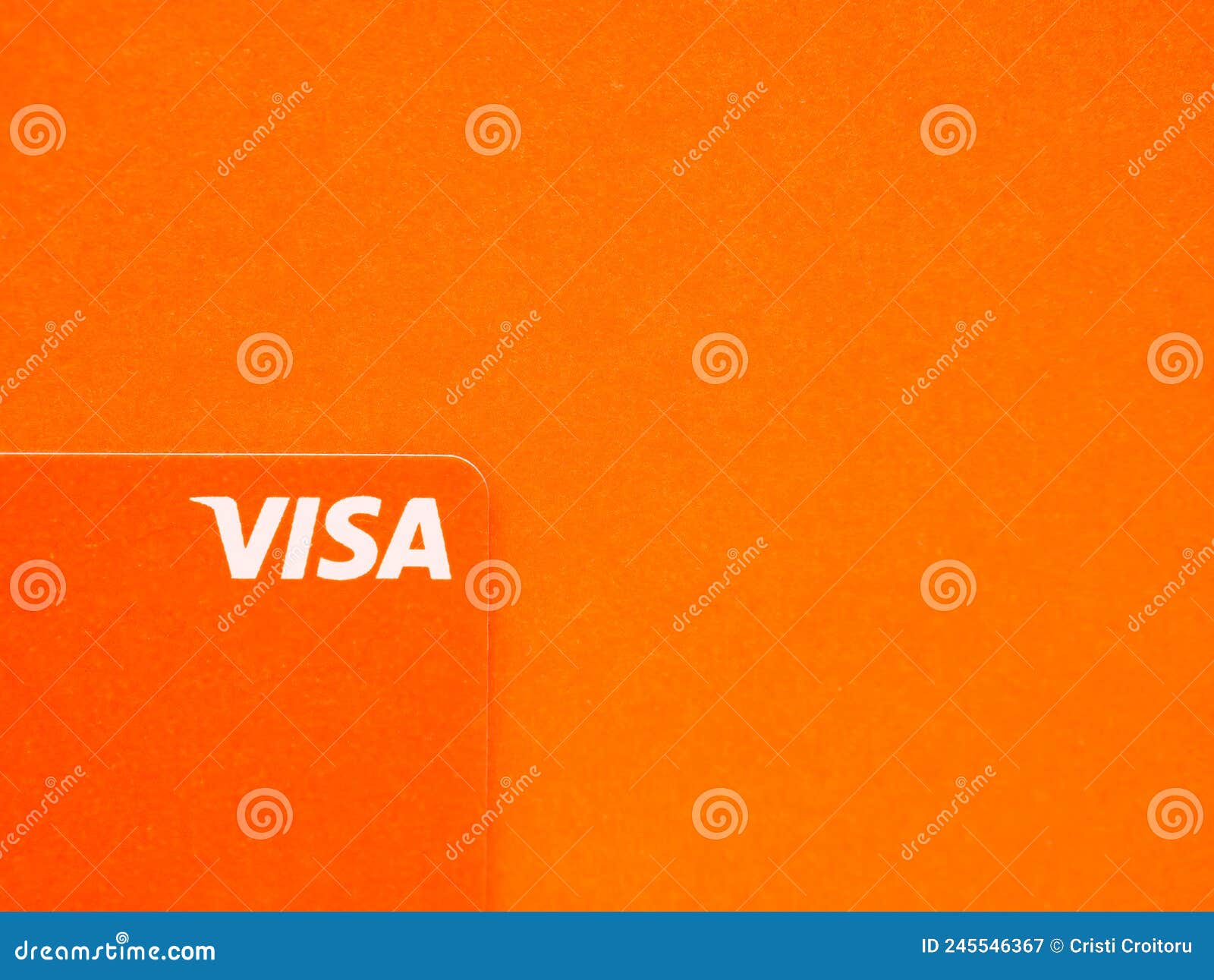 Orange Visa Credit or Debit Card on Gradient Background. Online