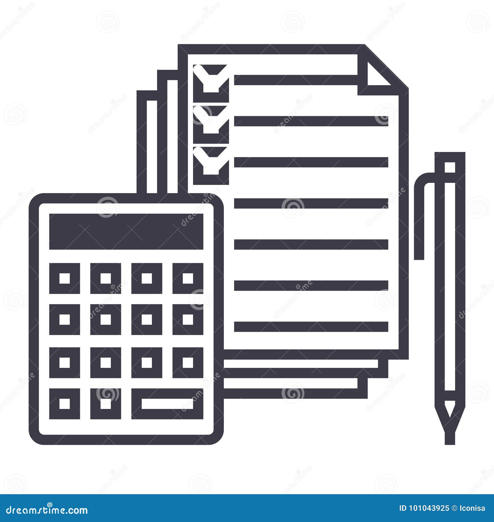 Buchhaltung Taschenrechner Stift Checkbox Doc Vector Linie Ikone Zeichen Illustration Auf Hintergrund Editable Anschlage Vektor Abbildung Illustration Von Rechner Borduhr 101043925