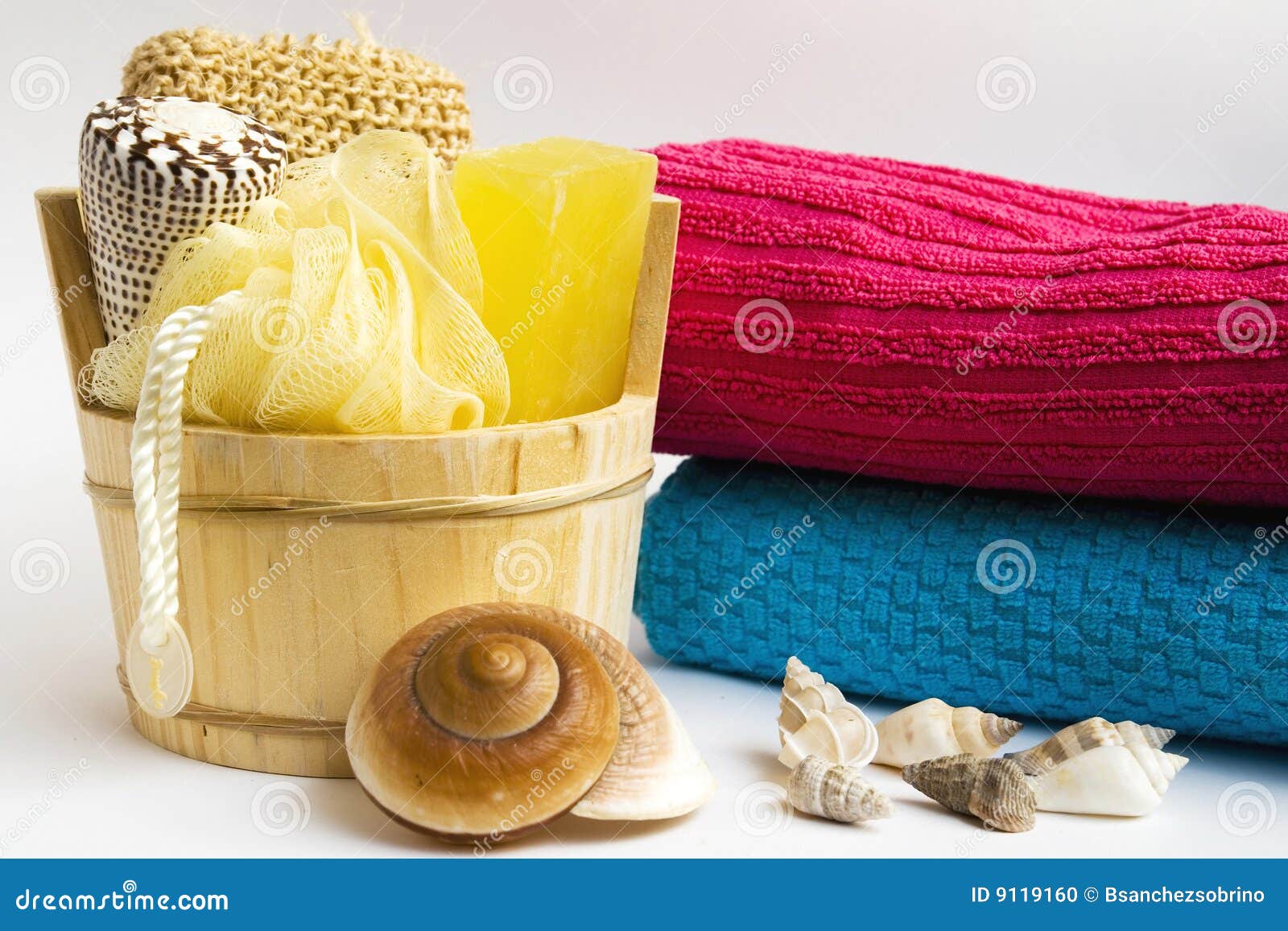 Bucket with Bath Accessories Stock Photo Image of accessories, towels