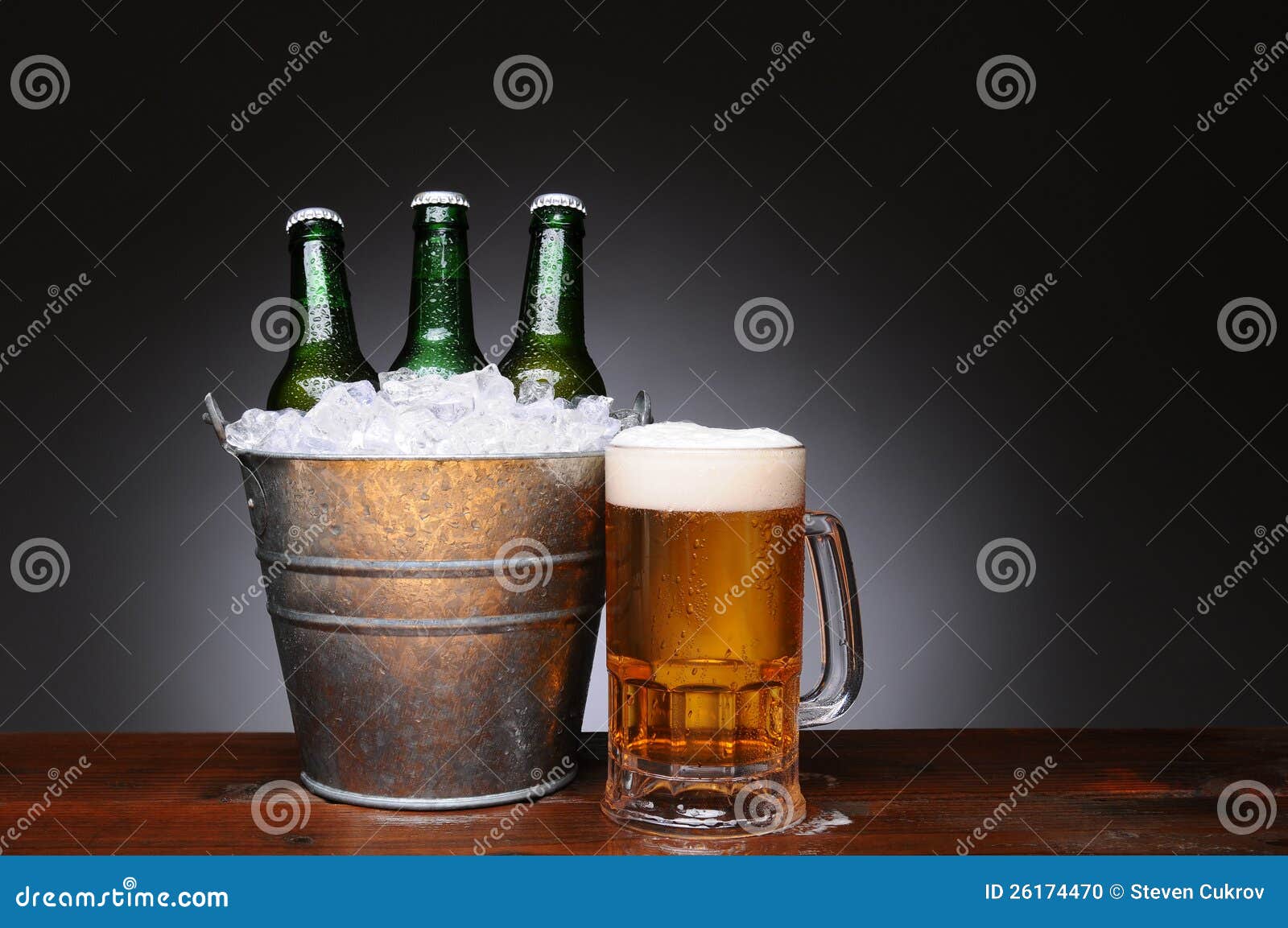 Bucket of Beer with Mug on Wood Stock Photo Image of amber