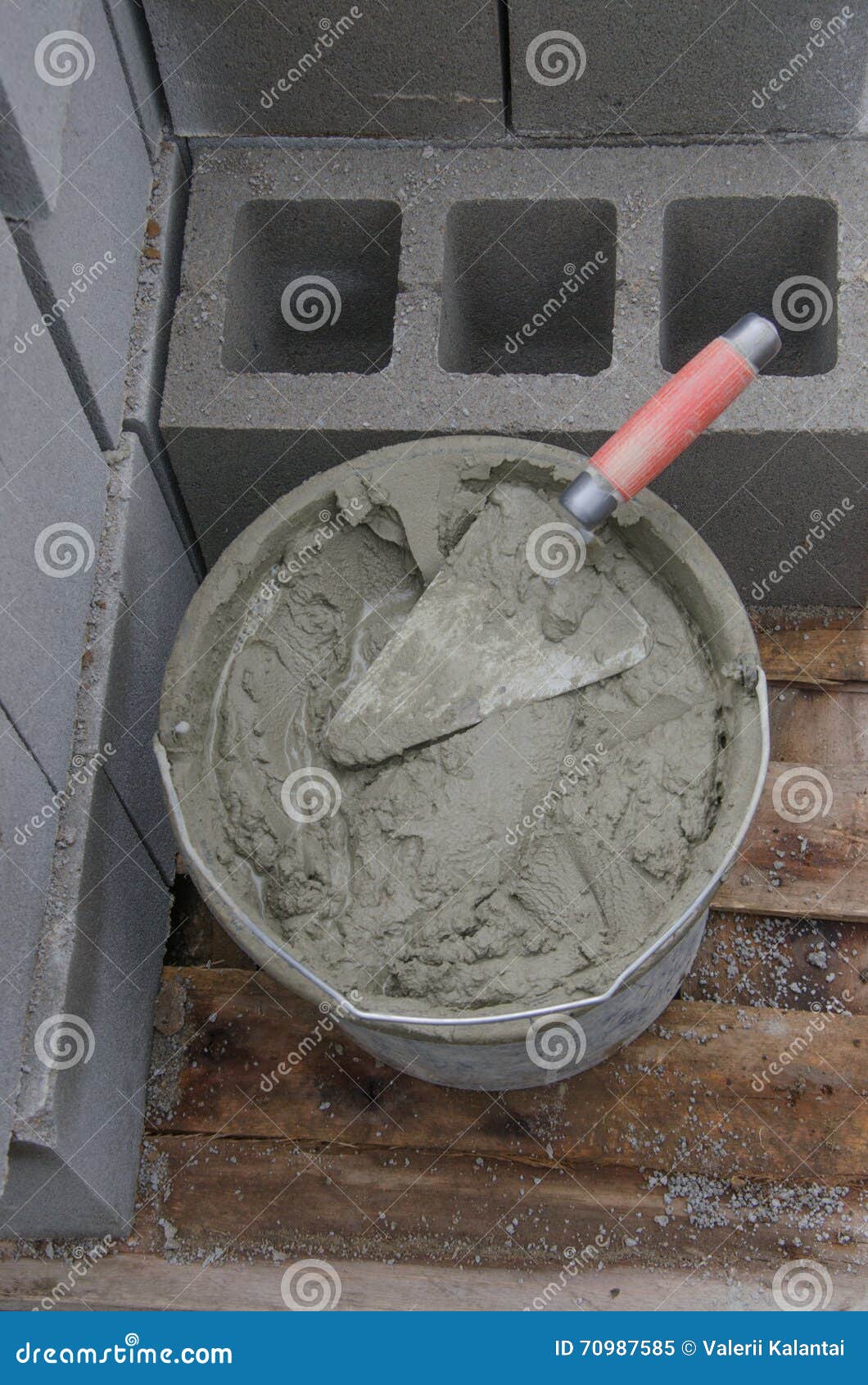 Bucket with Cement and Trowel on Tiles Stock Image Image of estate
