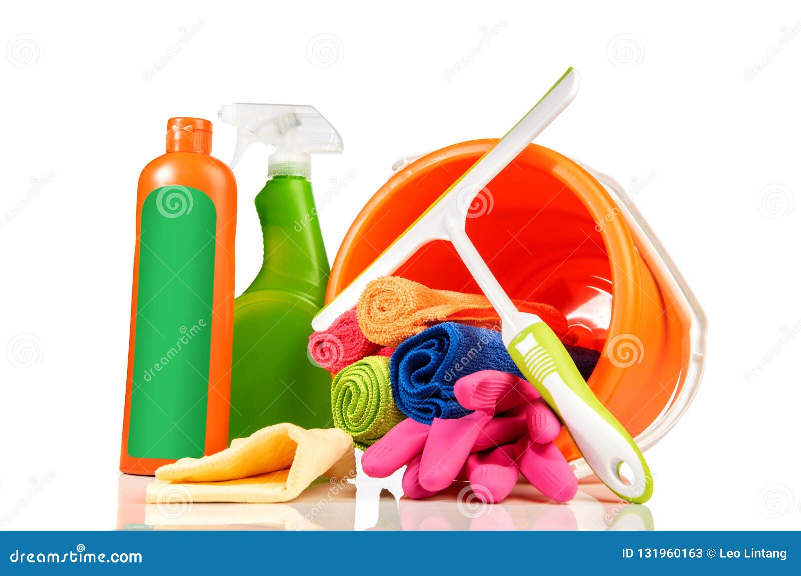 Bucket with Cleaning Products and Tools Stock Image Image of home