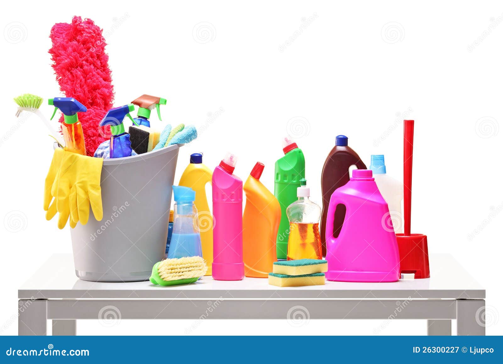 Bucket and Cleaning Supplies on a Table Stock Image Image of hygiene