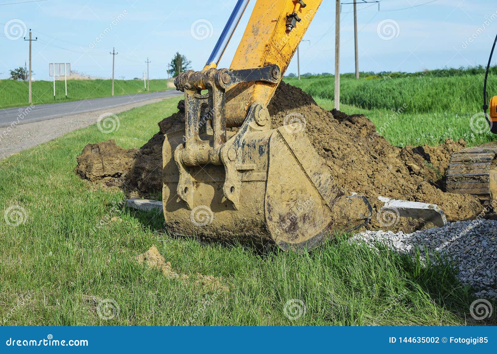 Bucket of the Excavator on Installation Stock Photo Image of tractor, bulldozer 144635002