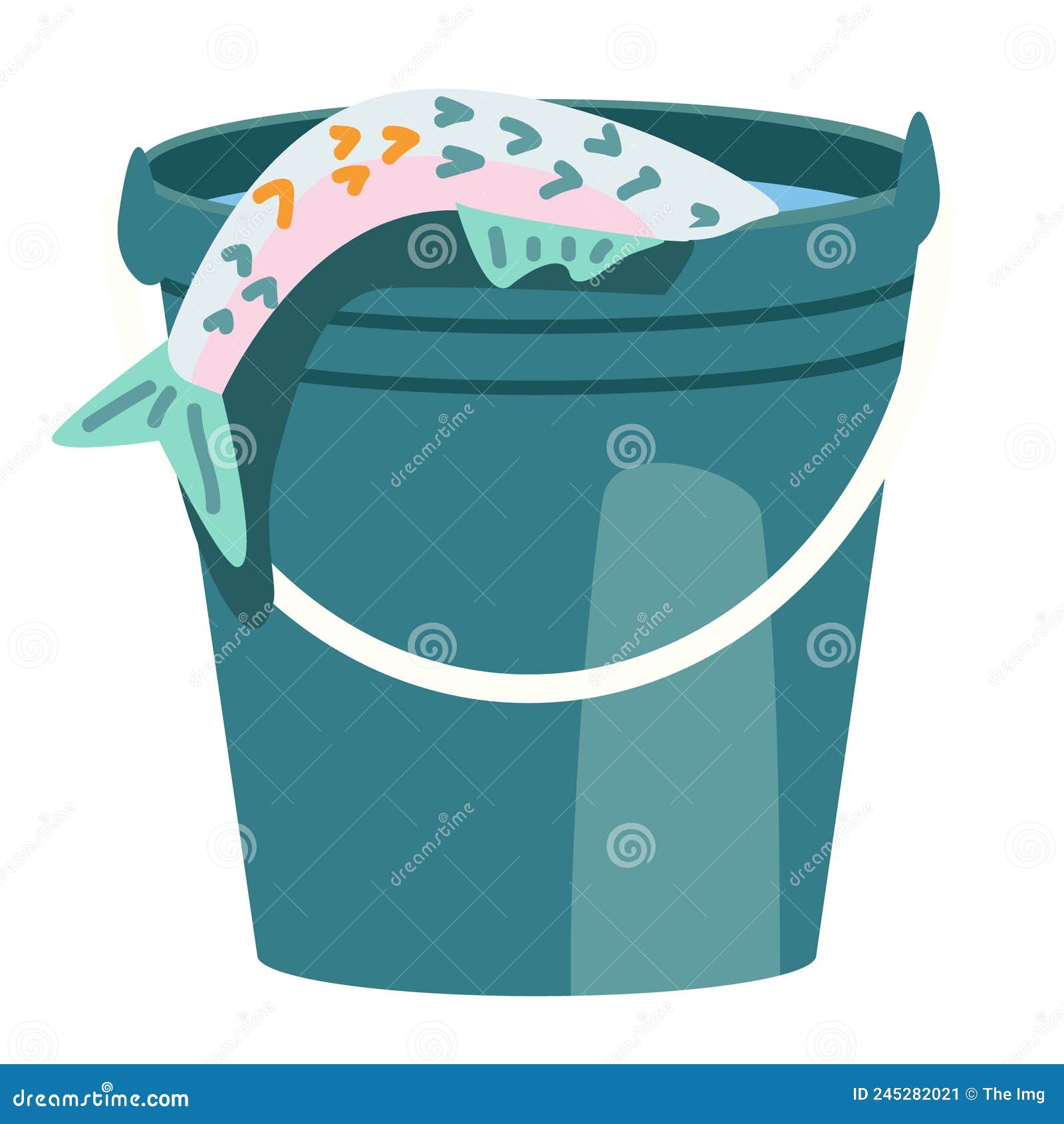 Bucket with Fish Semi Flat Color Vector Object Stock Vector