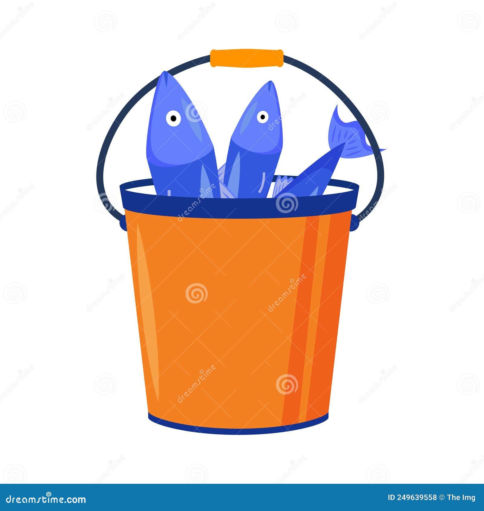 Bucket with Fish Semi Flat Color Vector Object Stock Vector