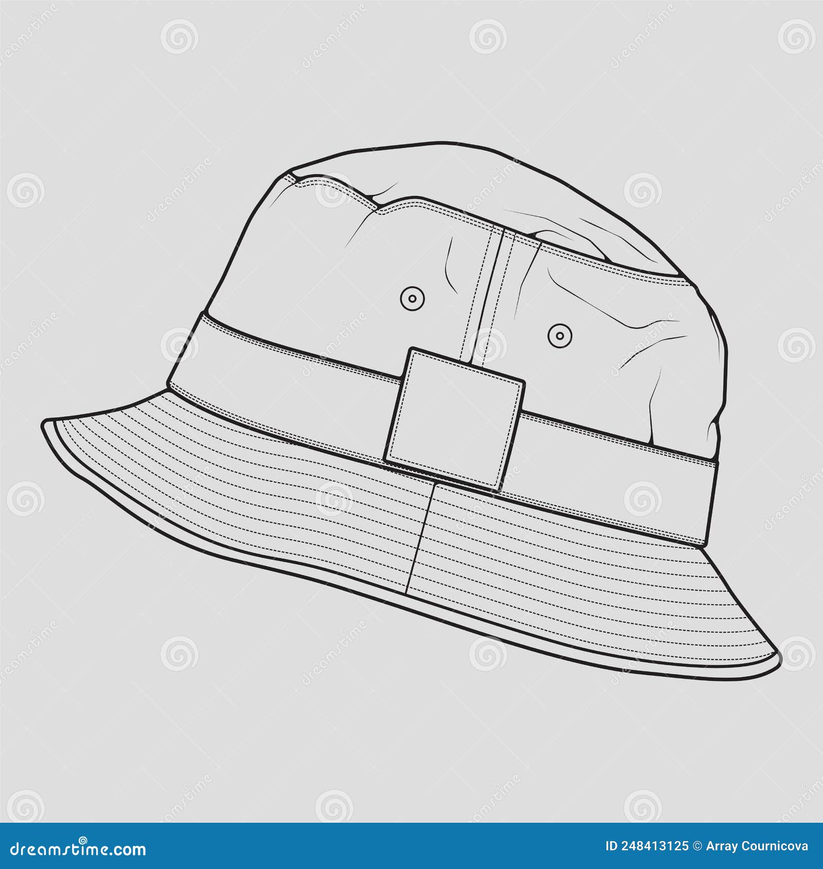 Bucket Hat Outline Drawing Vector, Bucket Hat in a Sketch Style