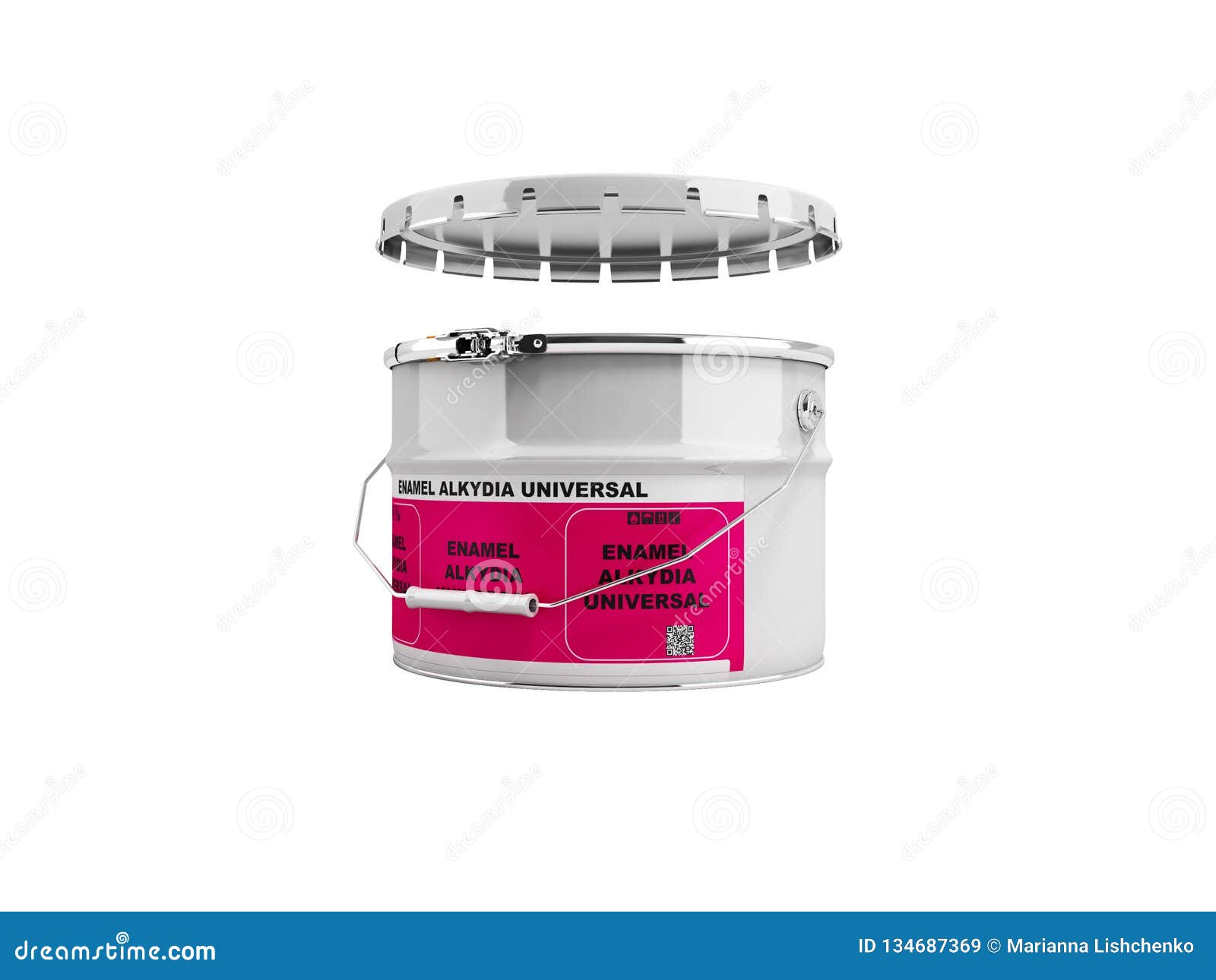 bucket of paint alkyd enamel 3d render on white background no shadow