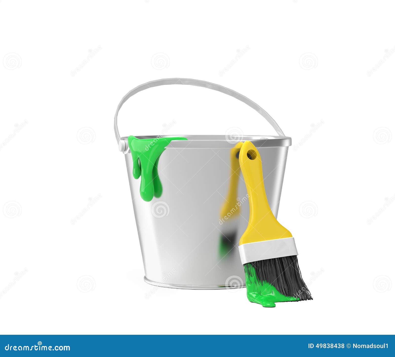 Bucket with Paint and Brush Stock Photo - Image of leaning, green: 49838438