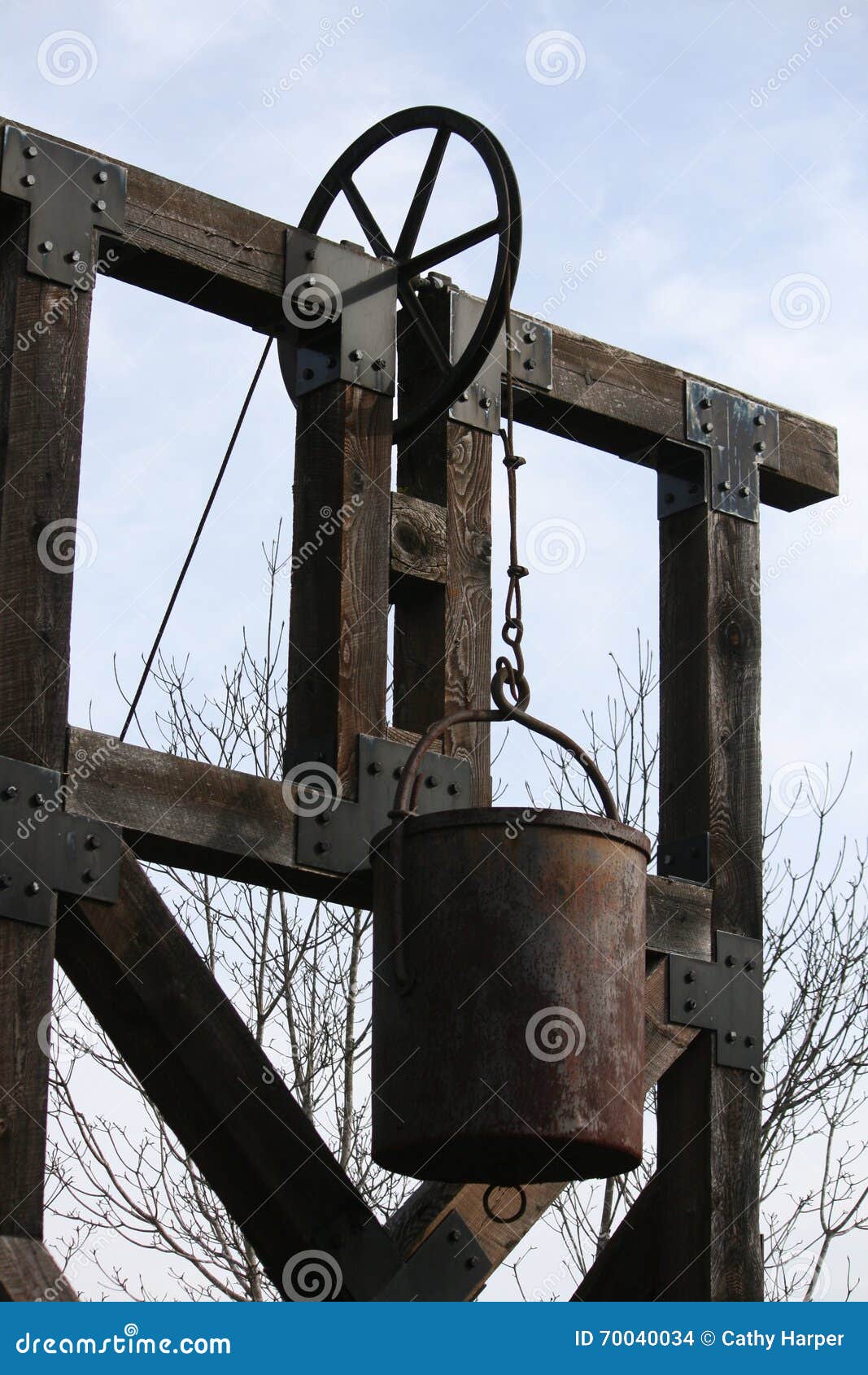 Pulley and bucket stock photo. Image of machinery, lift 70040034