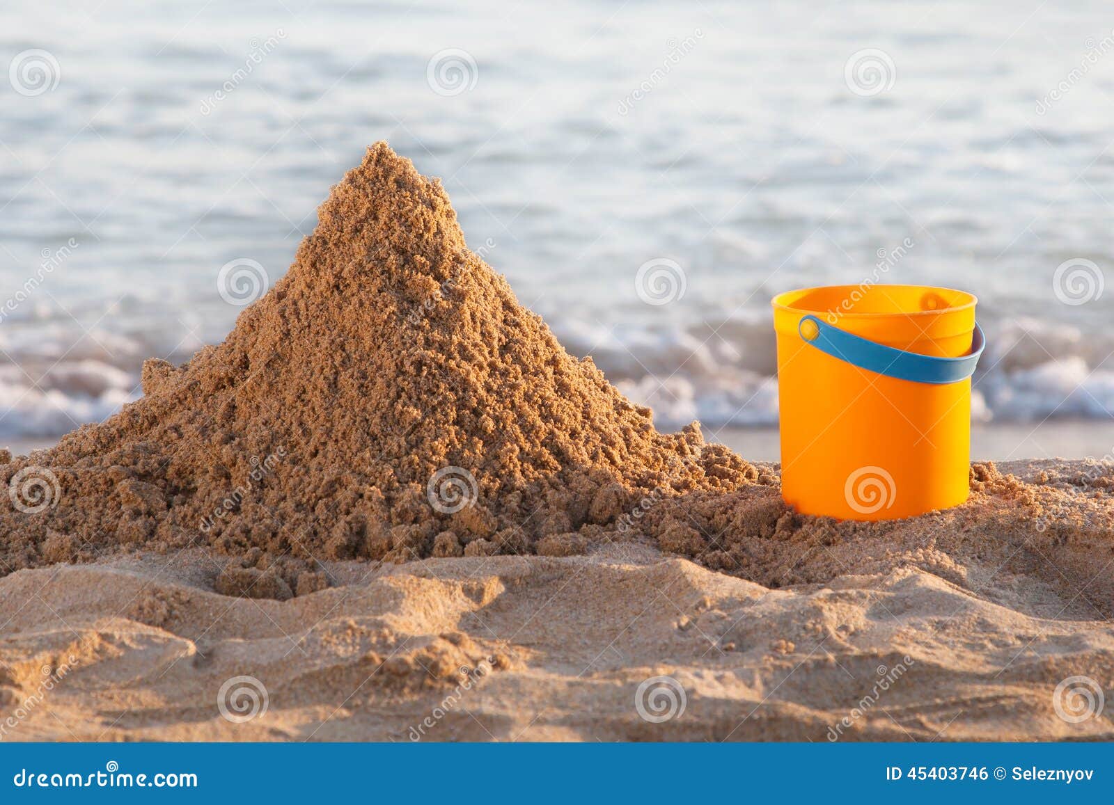 Bucket And Sand Isolated On White Background. Decorative Small Pink