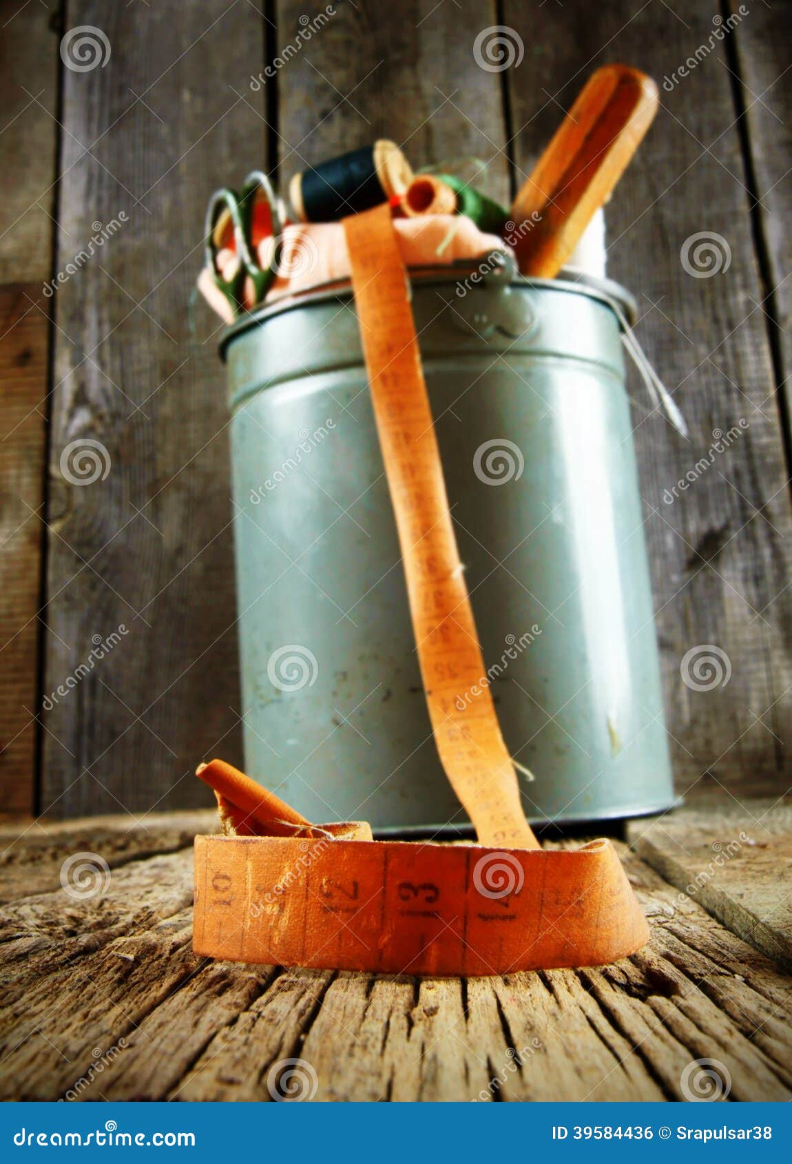 Bucket with Tools for Sewing. Stock Photo Image of plastic, item