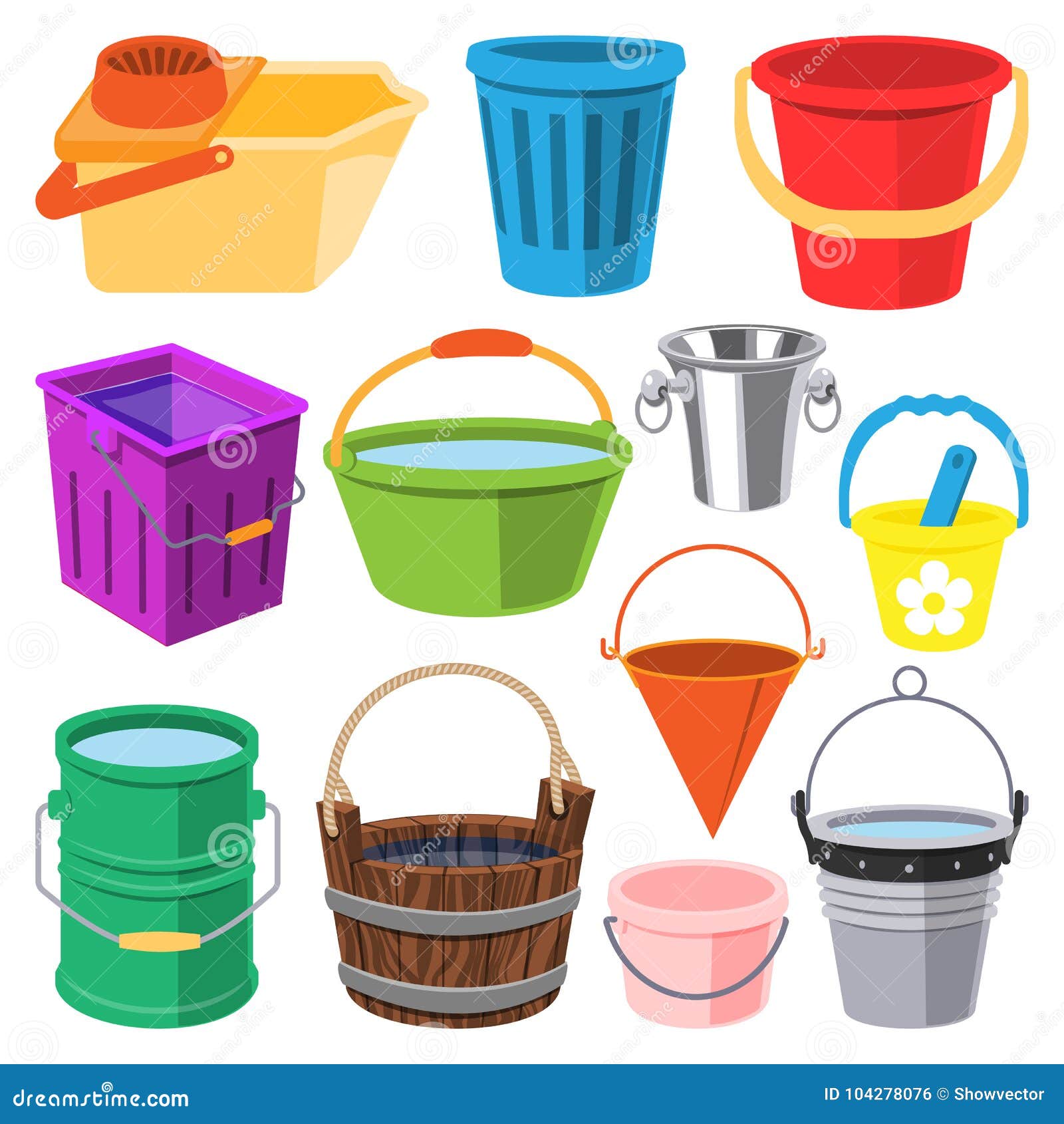 Plastic Blue Bucket With Water For Household Cleaning And Home