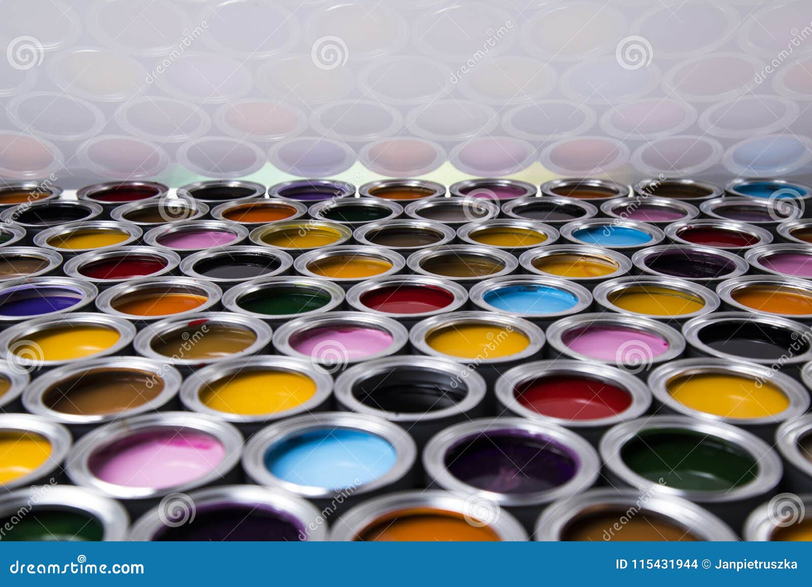 Buckets Full of Rainbow Colored Oil Paint Stock Photo Image of