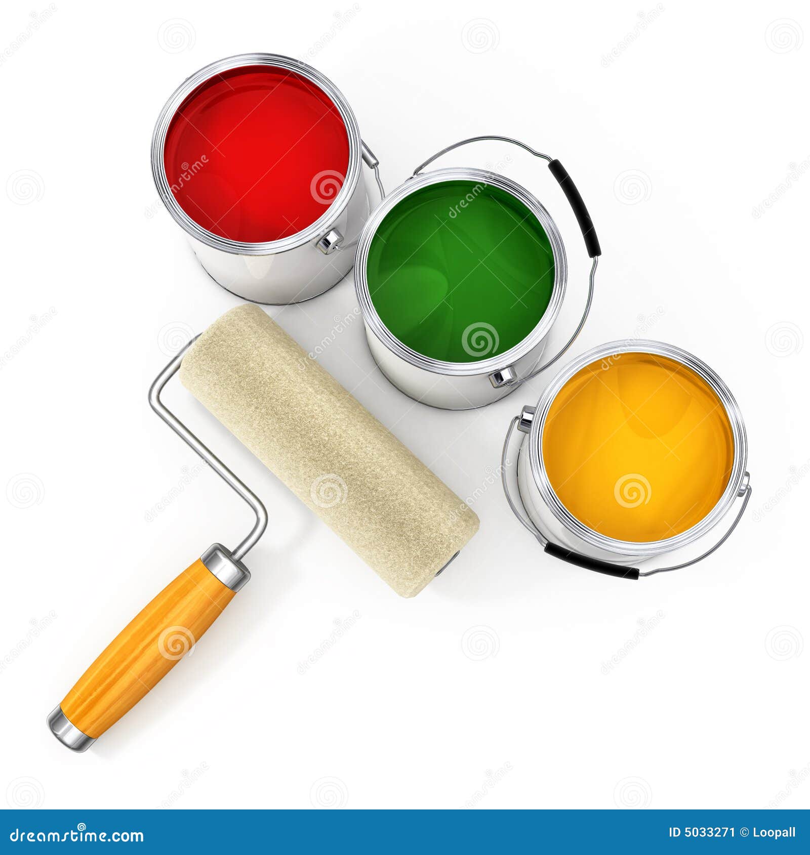 Buckets with Paint and New Roller for Painting Stock Illustration